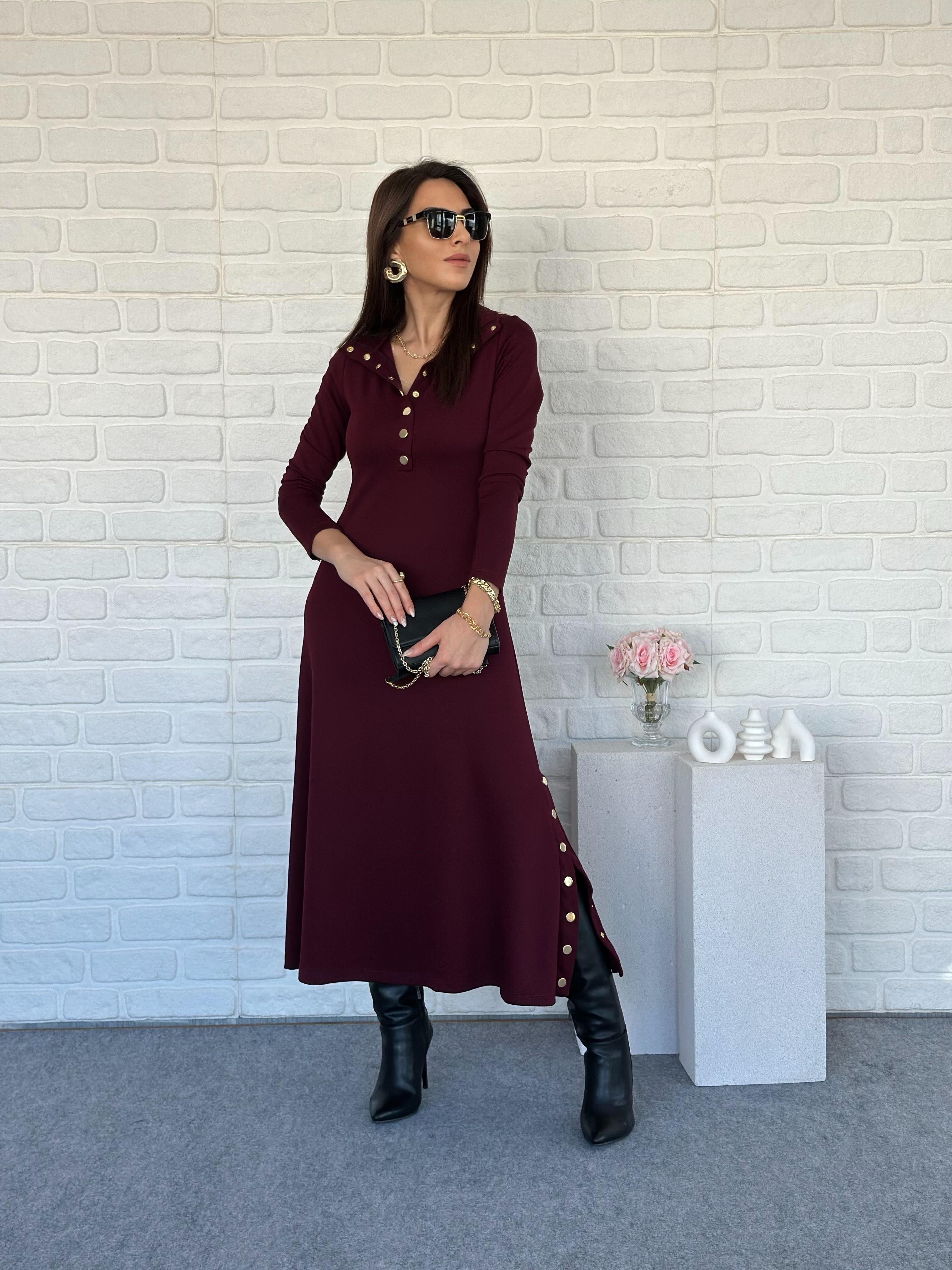 Çıtçıtlı Modal Elbise Bordo