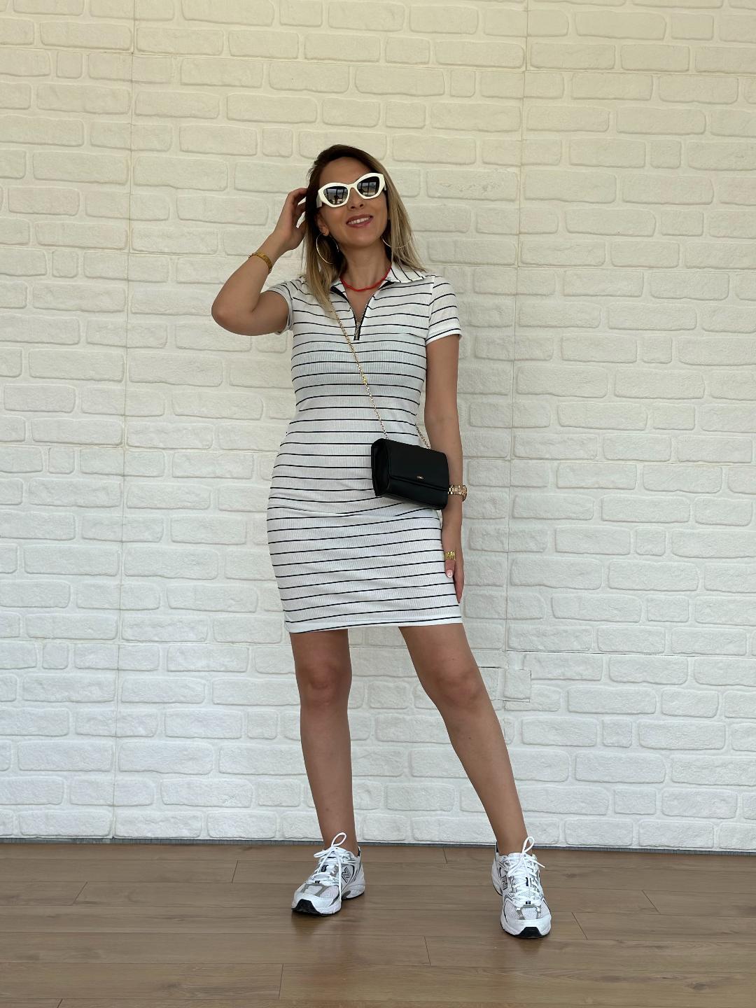 Çizgili Kaşkorse Elbise Beyaz