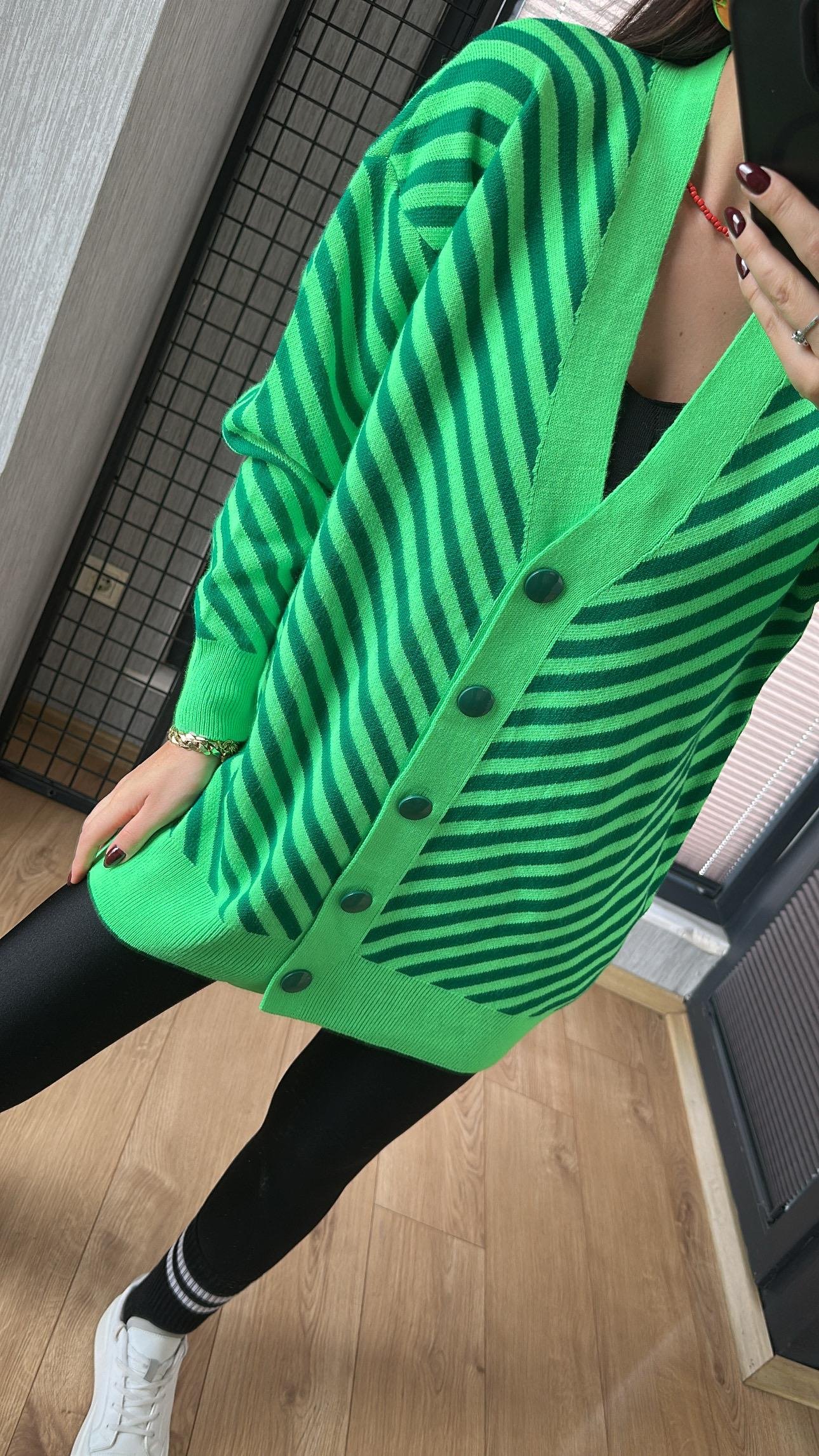 Çizgili Triko Hırka Yeşil