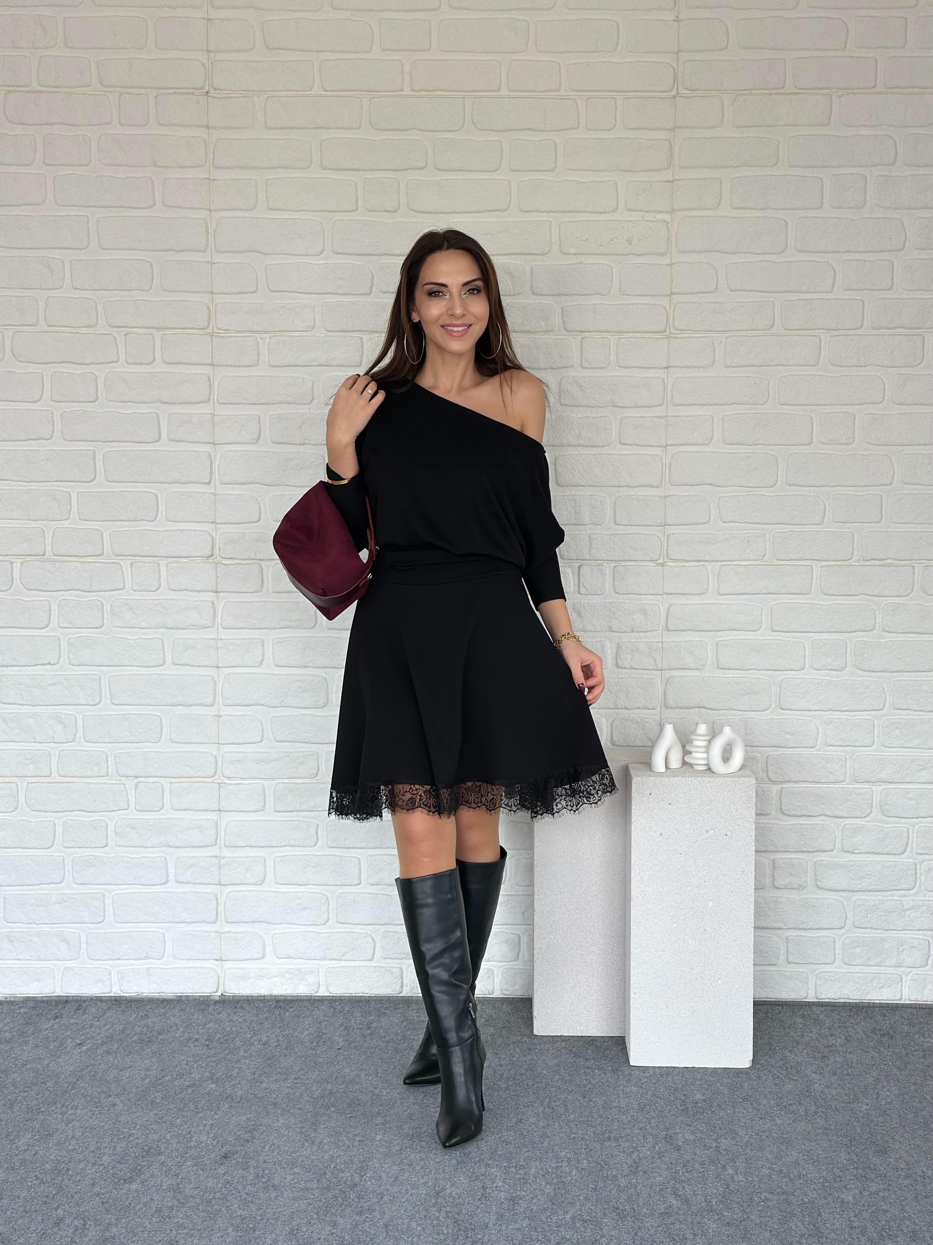 Dantelli Modal Elbise Siyah