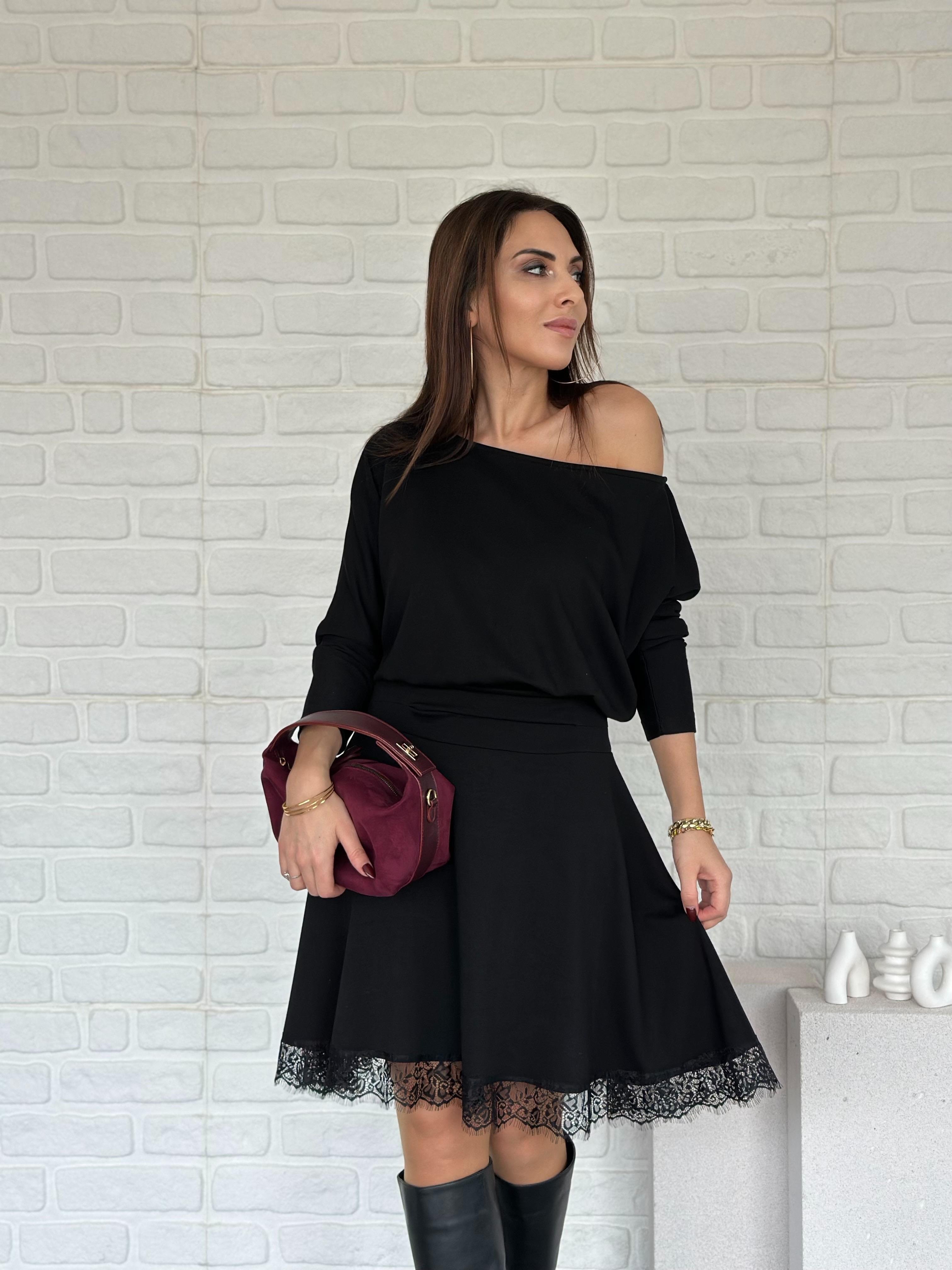 Dantelli Modal Elbise Siyah