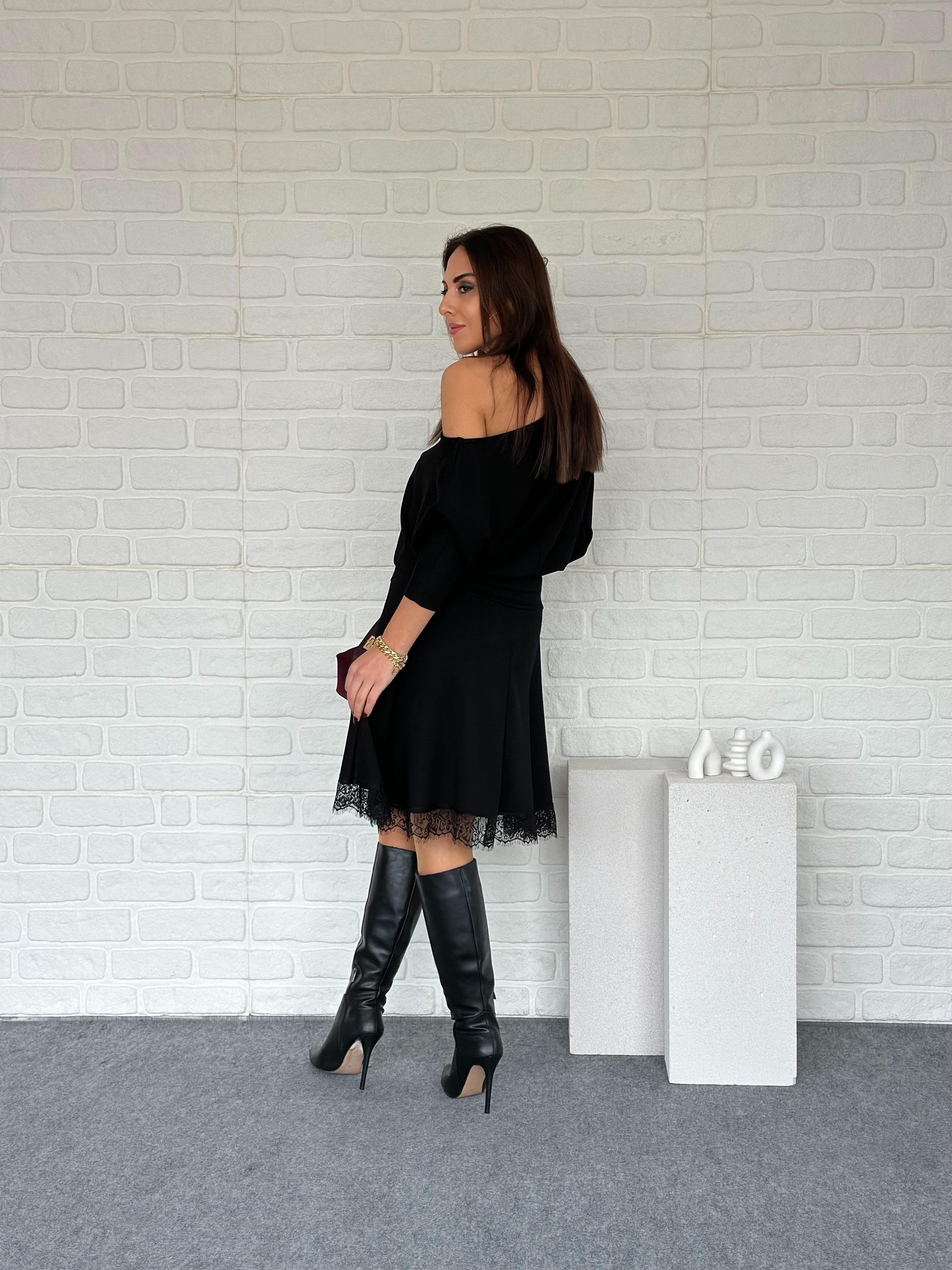 Dantelli Modal Elbise Siyah