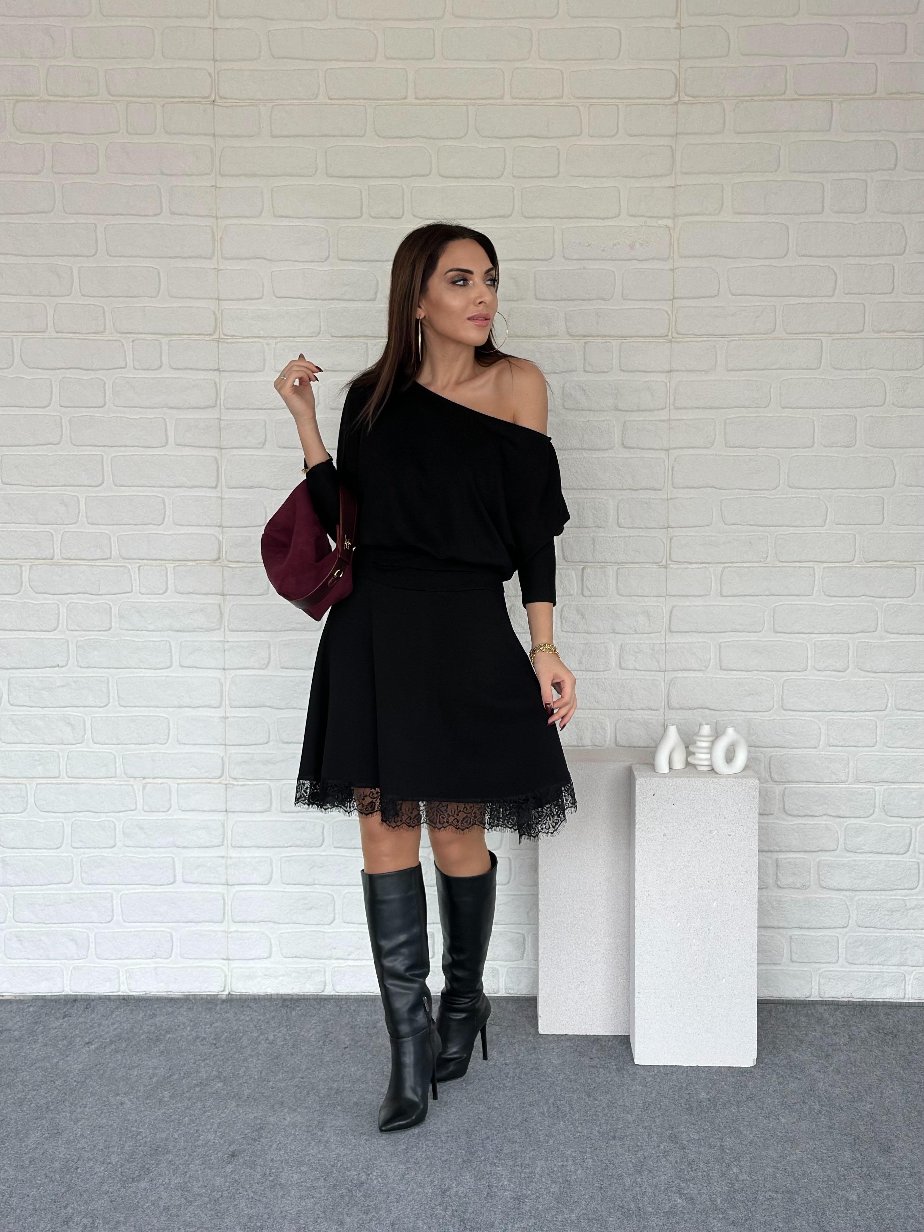 Dantelli Modal Elbise Siyah