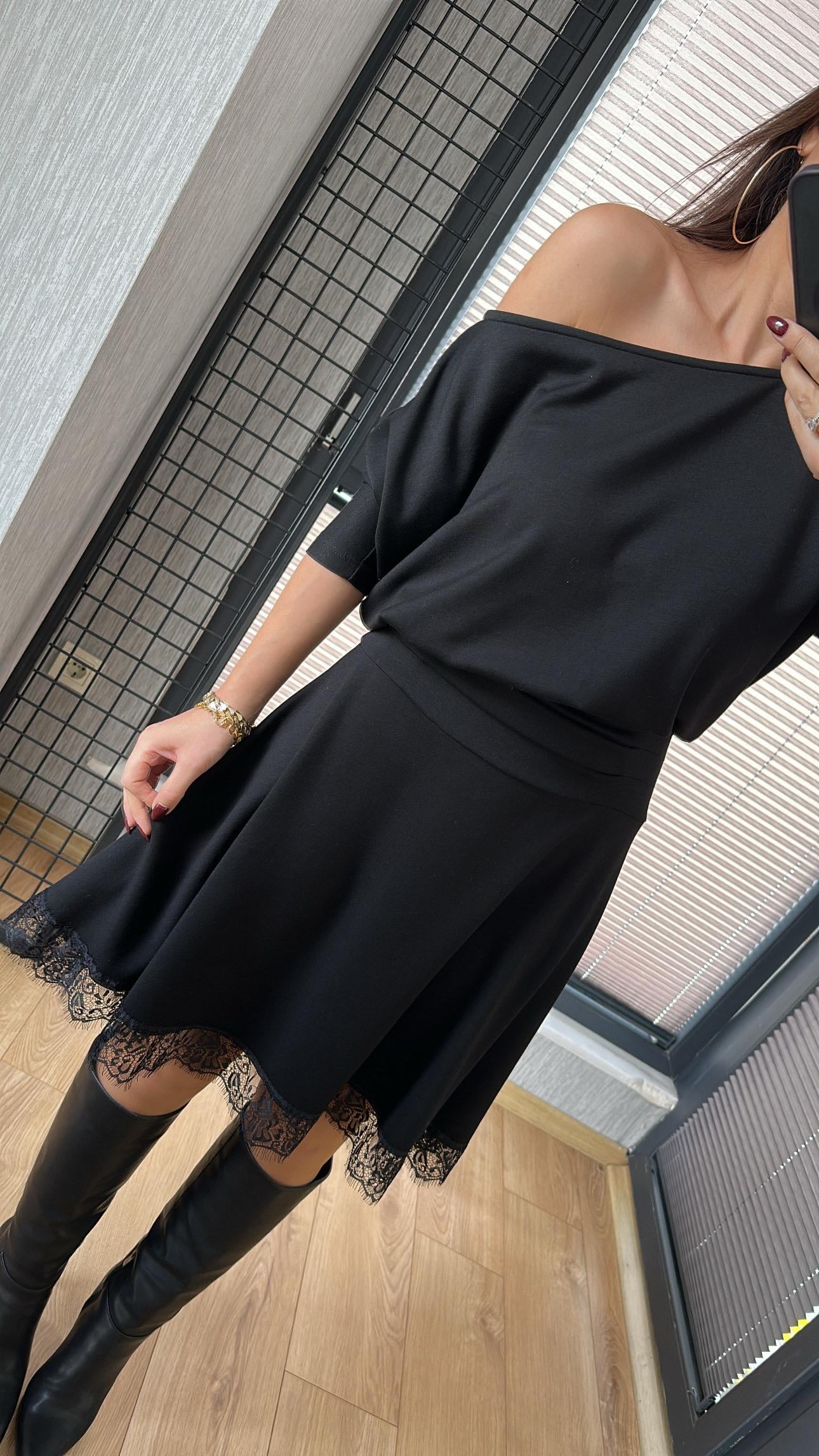 Dantelli Modal Elbise Siyah