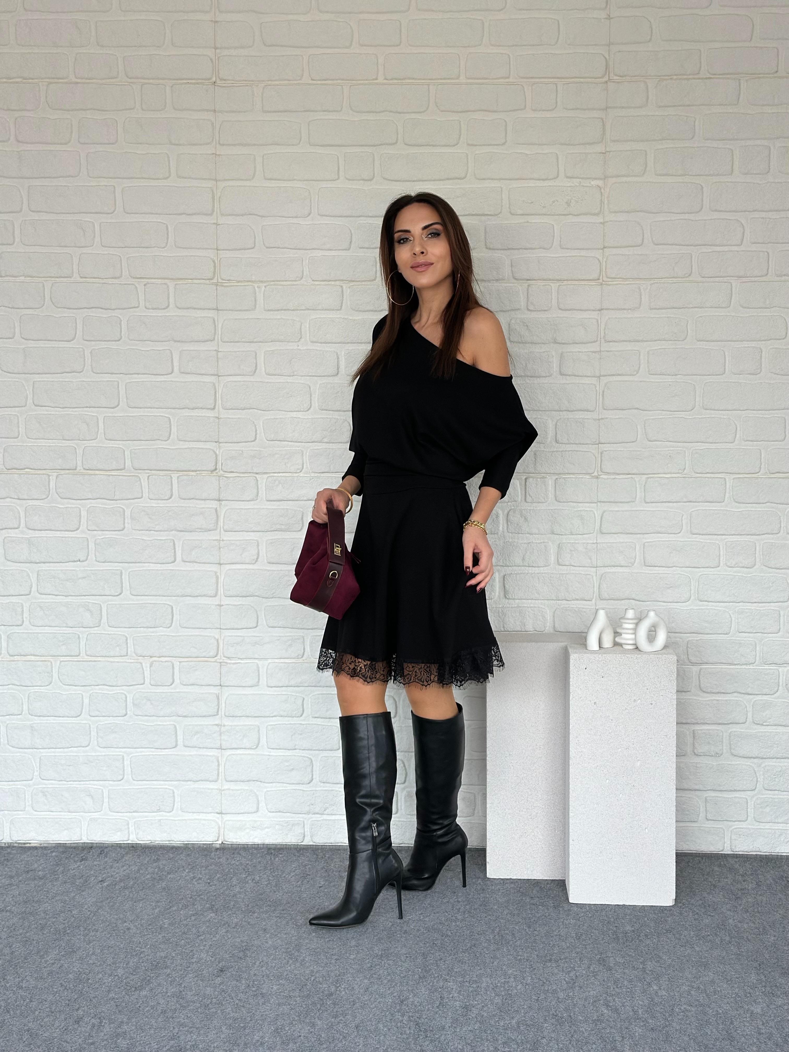 Dantelli Modal Elbise Siyah