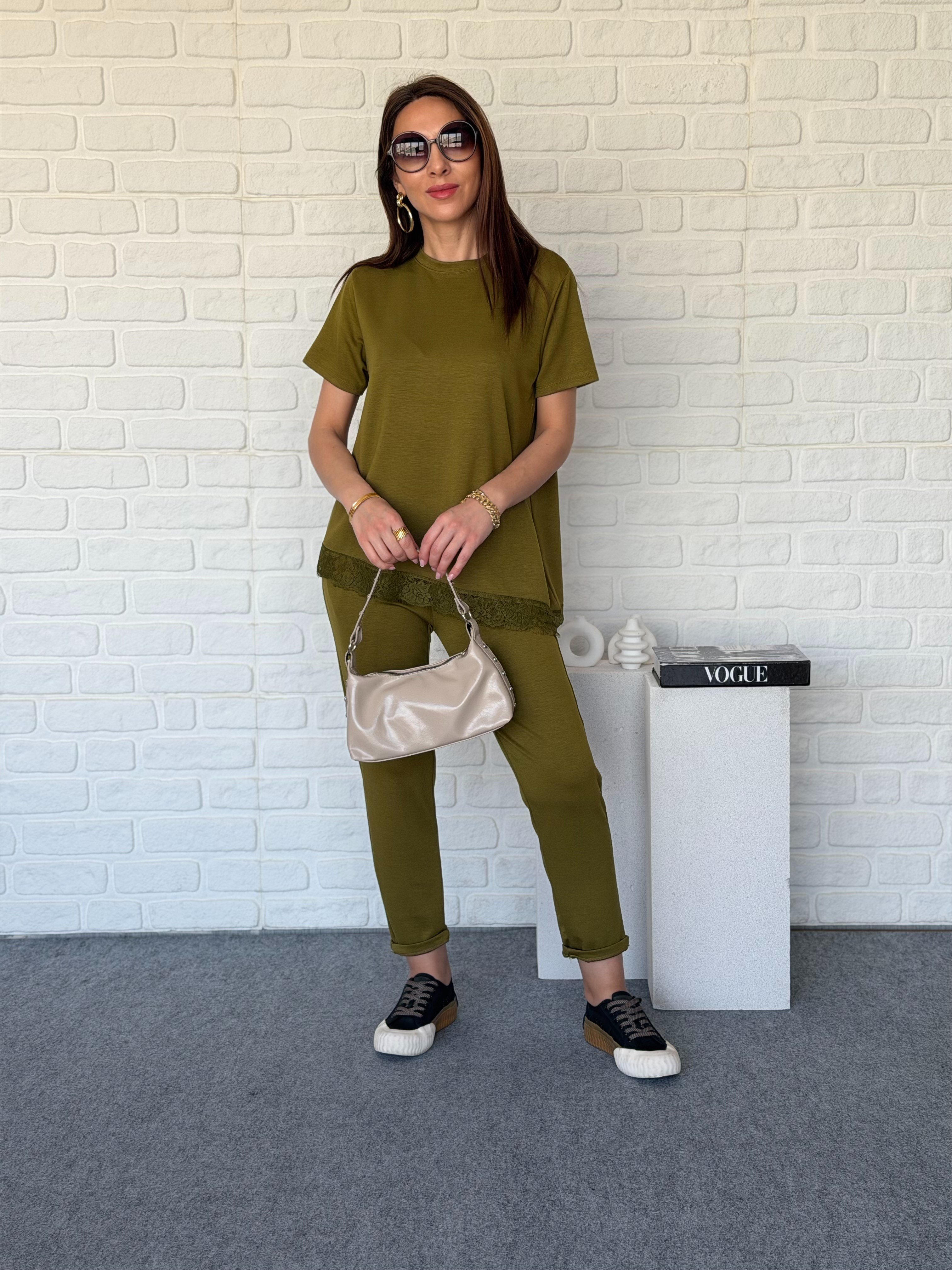 Dantelli Modal Takım Yağ Yeşil