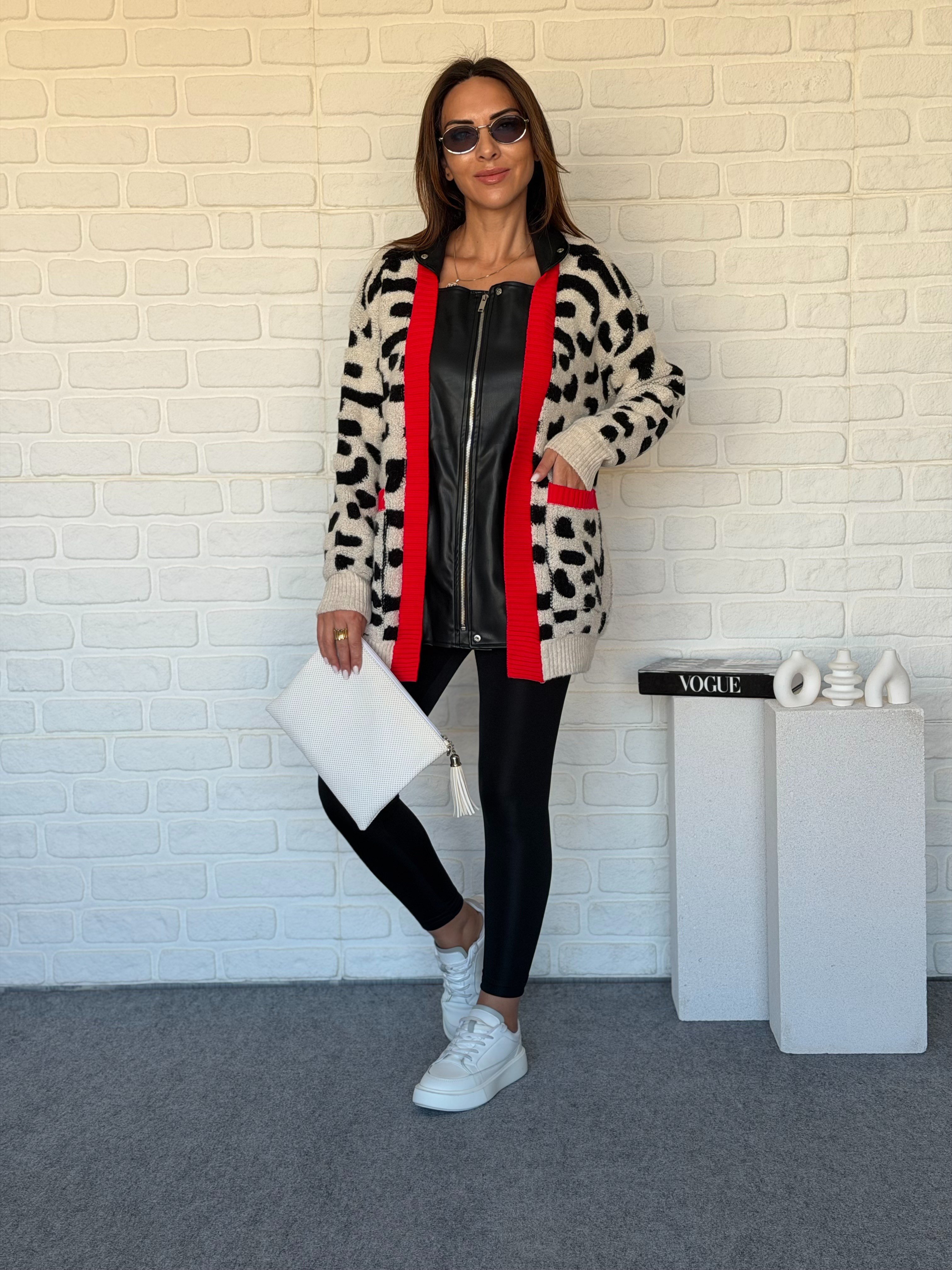 Deri Detayli Leopar Triko Hirka