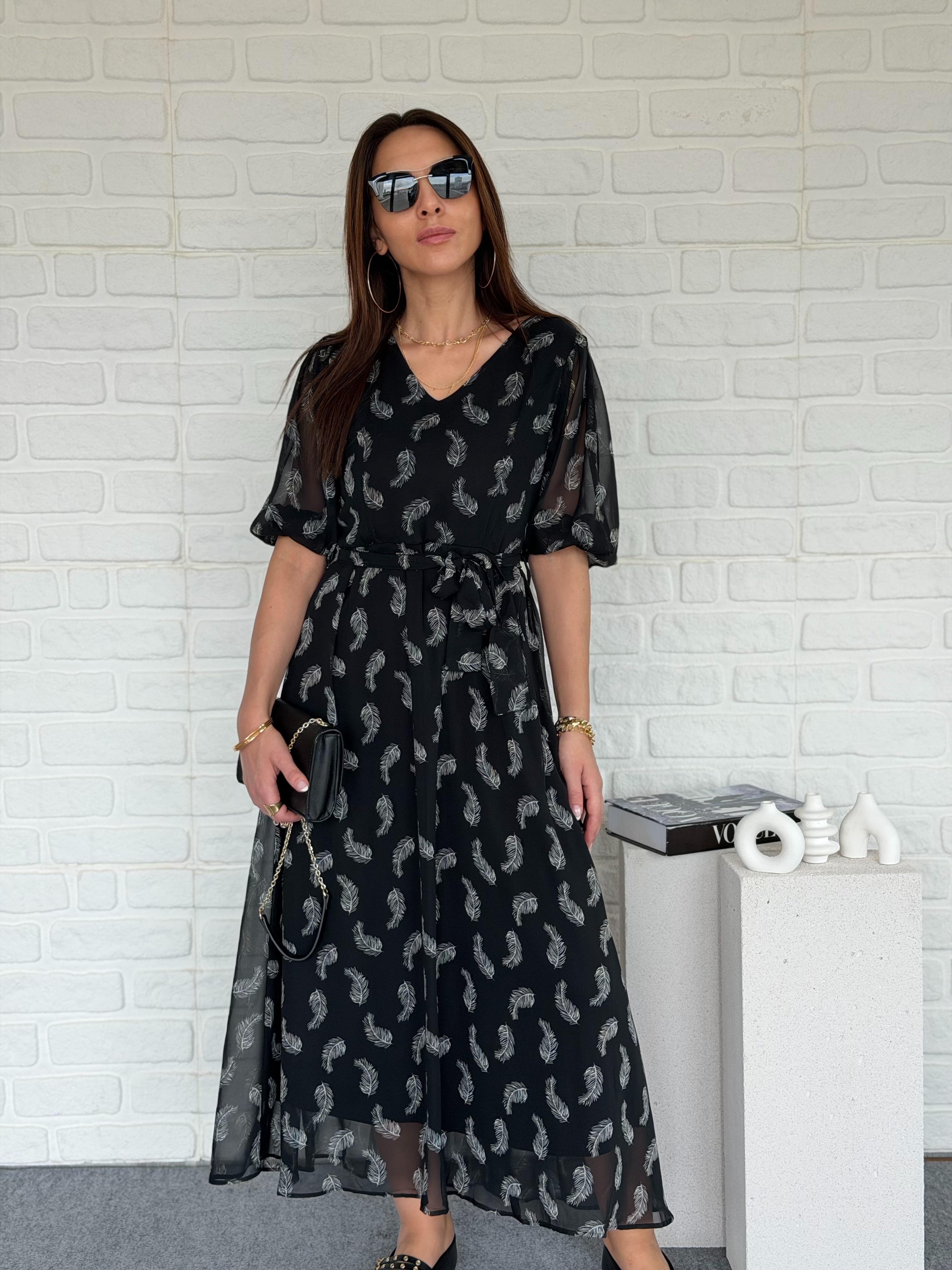 Desenli Şifon Elbise