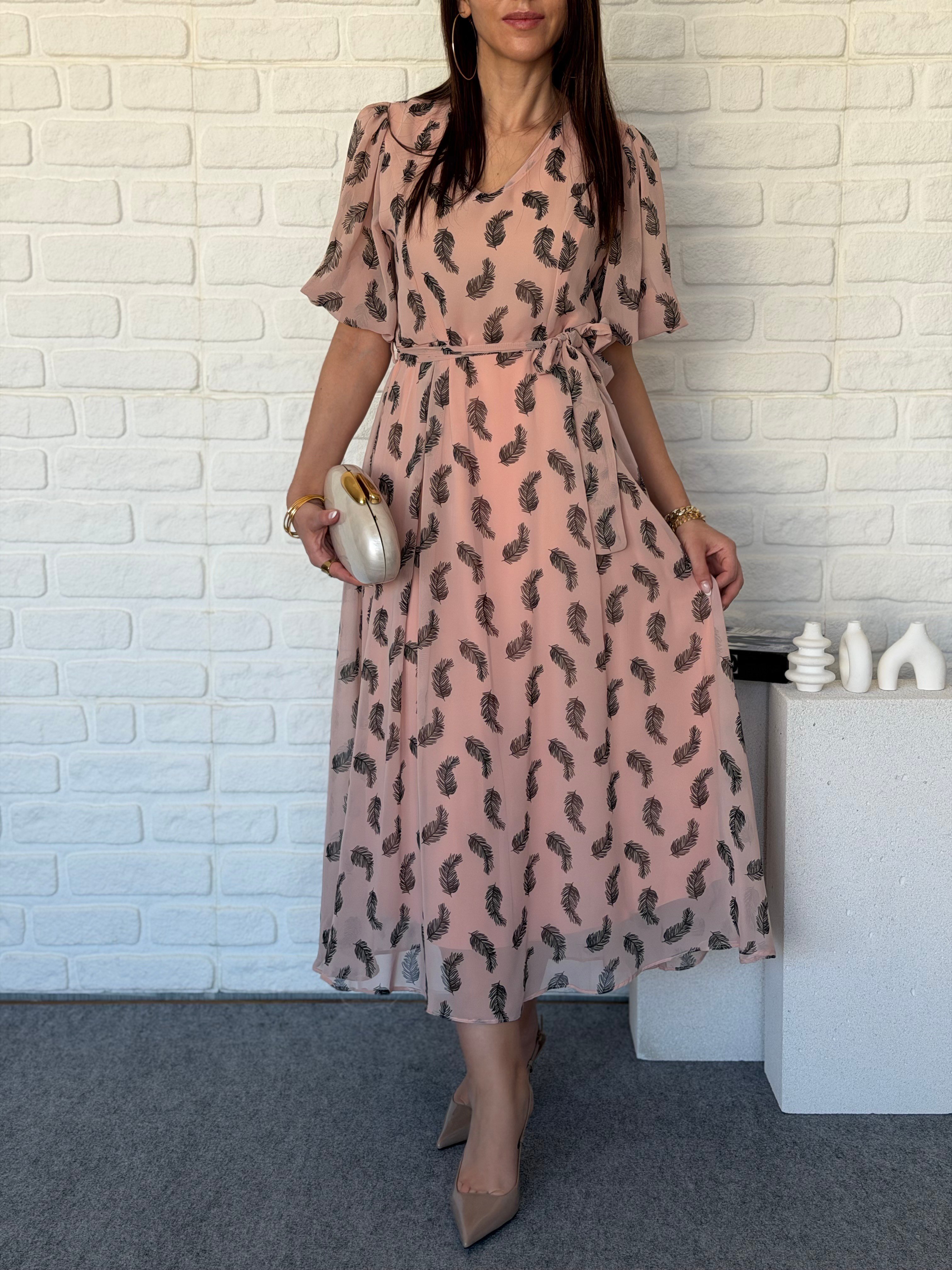 Desenli Şifon Elbise