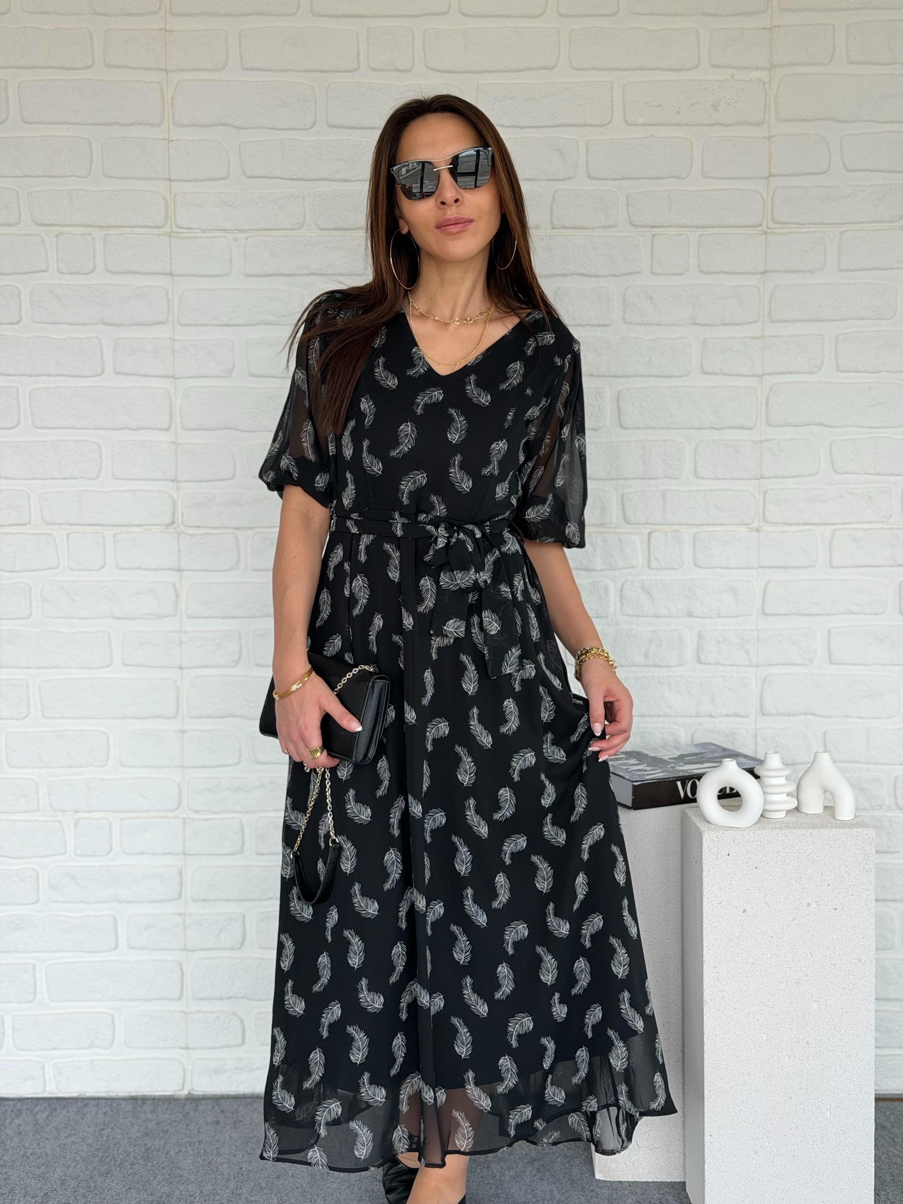 Desenli Şifon Elbise