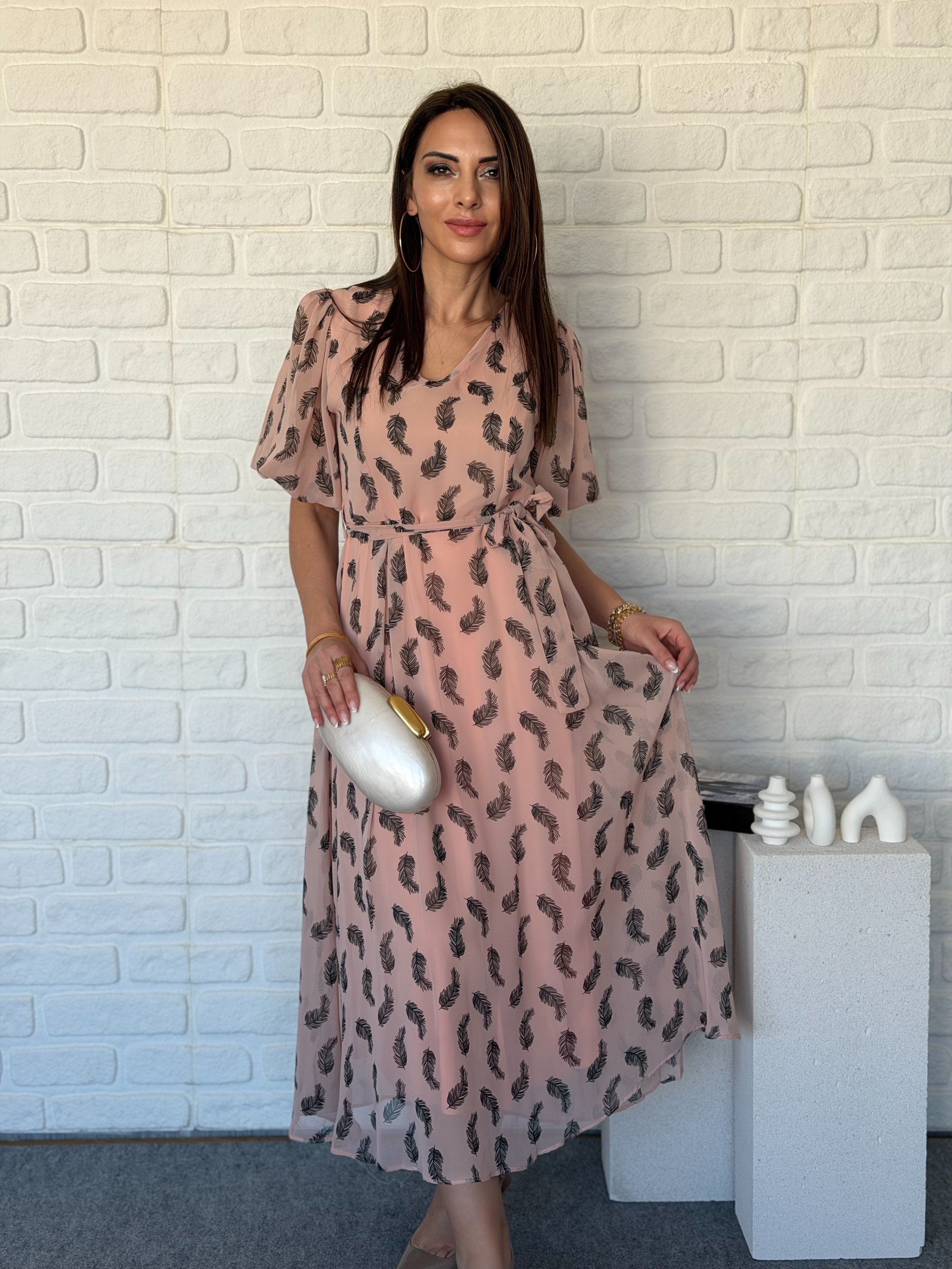 Desenli Şifon Elbise