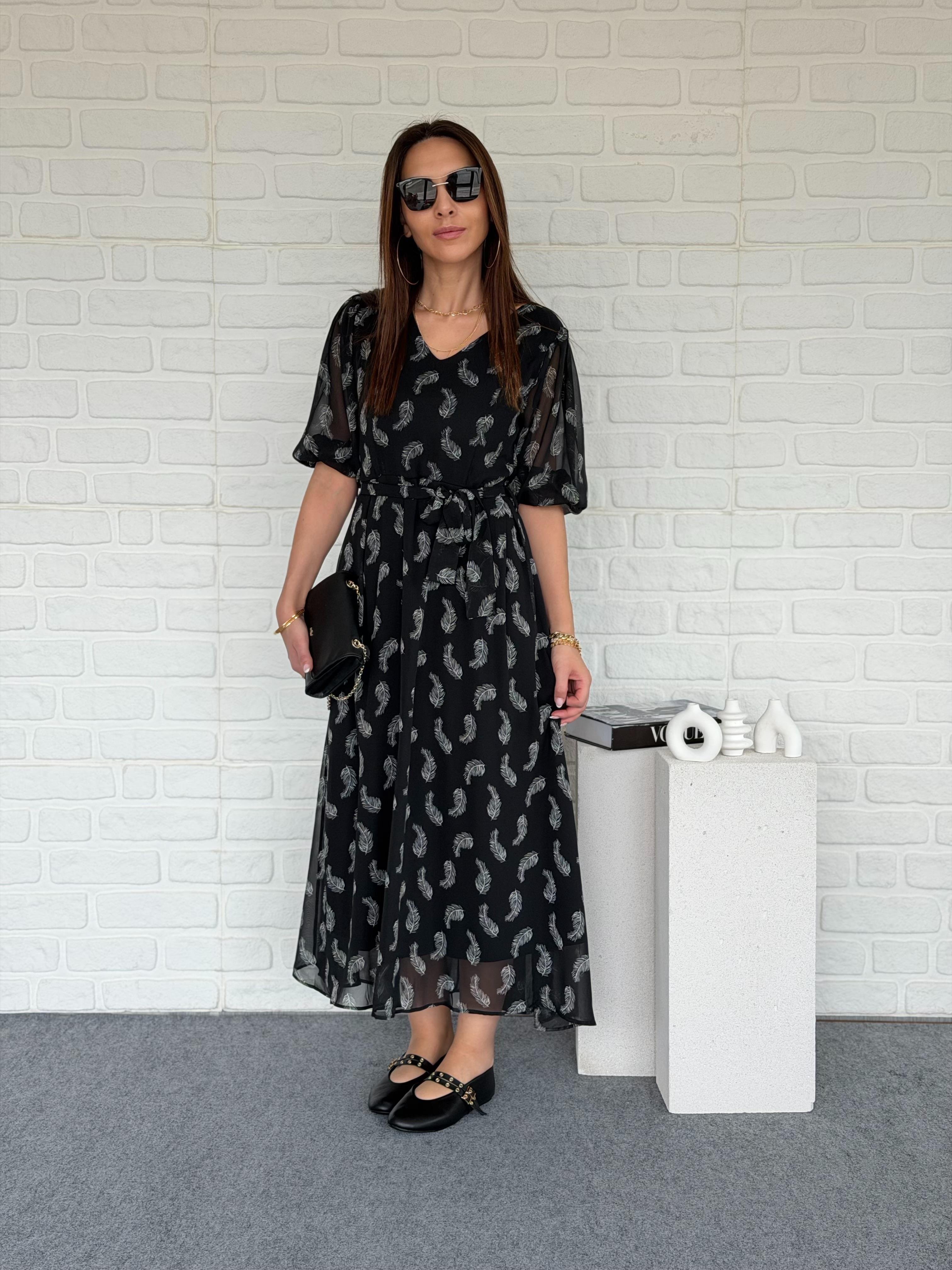 Desenli Şifon Elbise