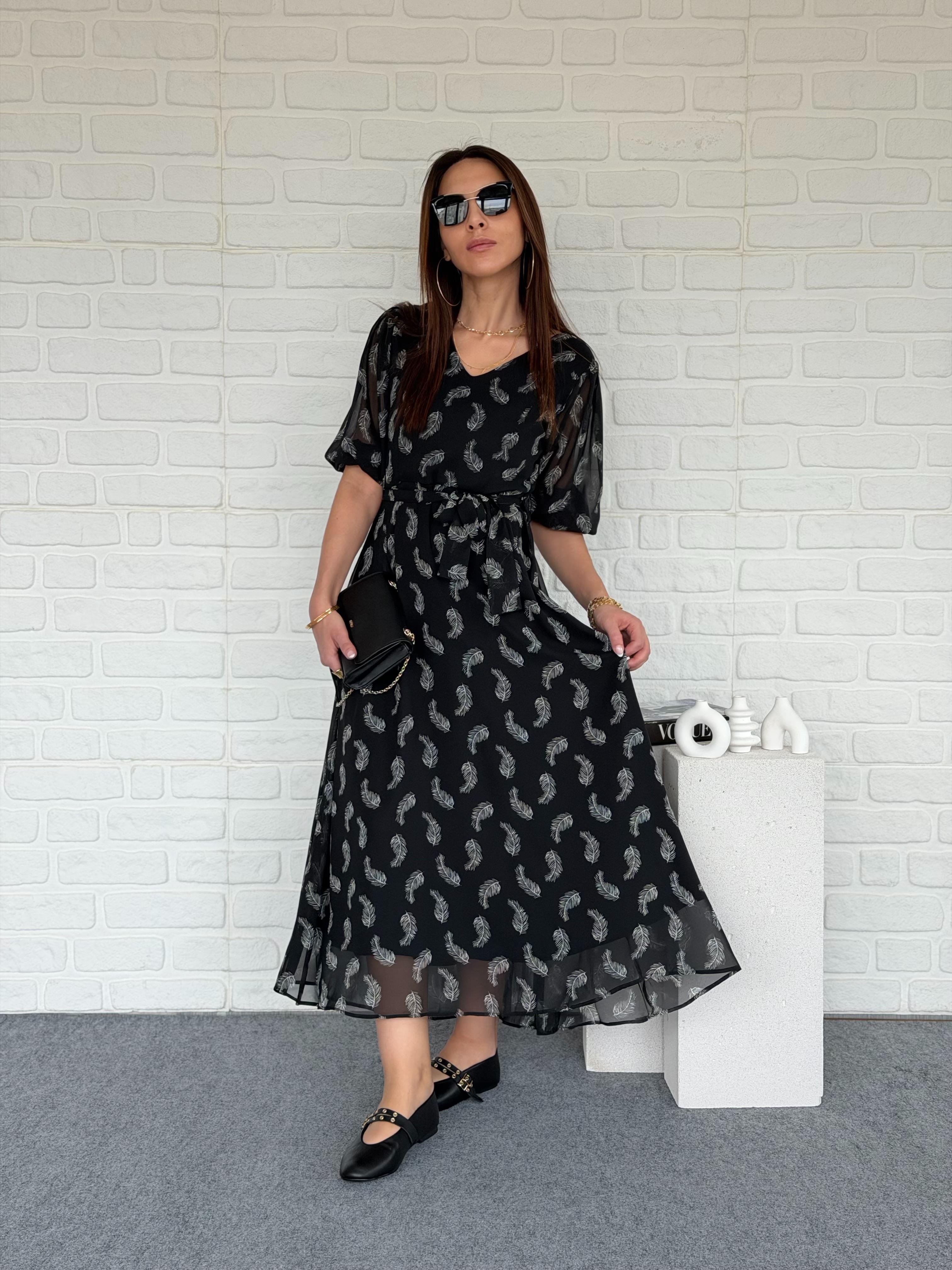 Desenli Şifon Elbise