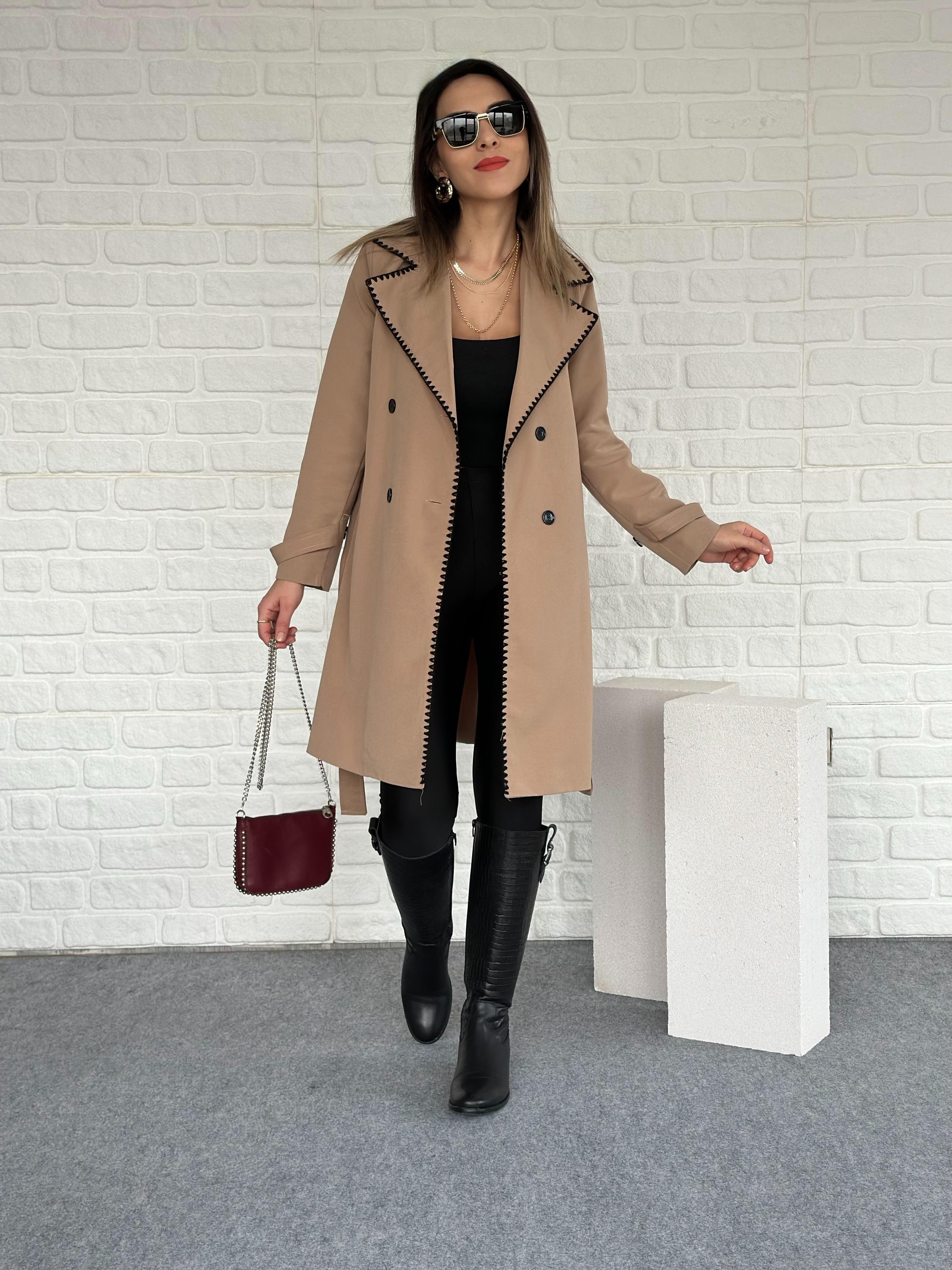 Dikişli Trench Coat Camel