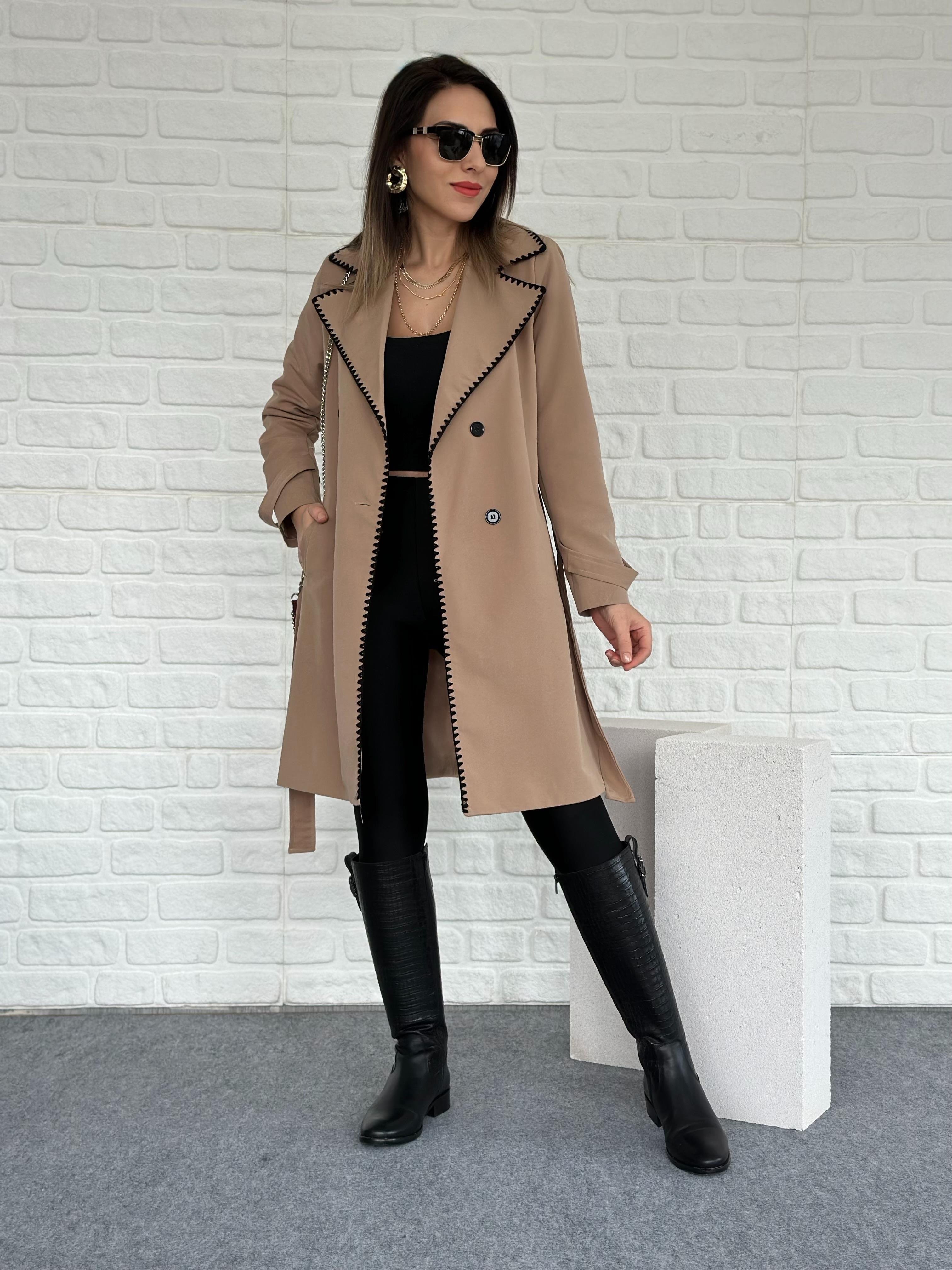 Dikişli Trench Coat Camel
