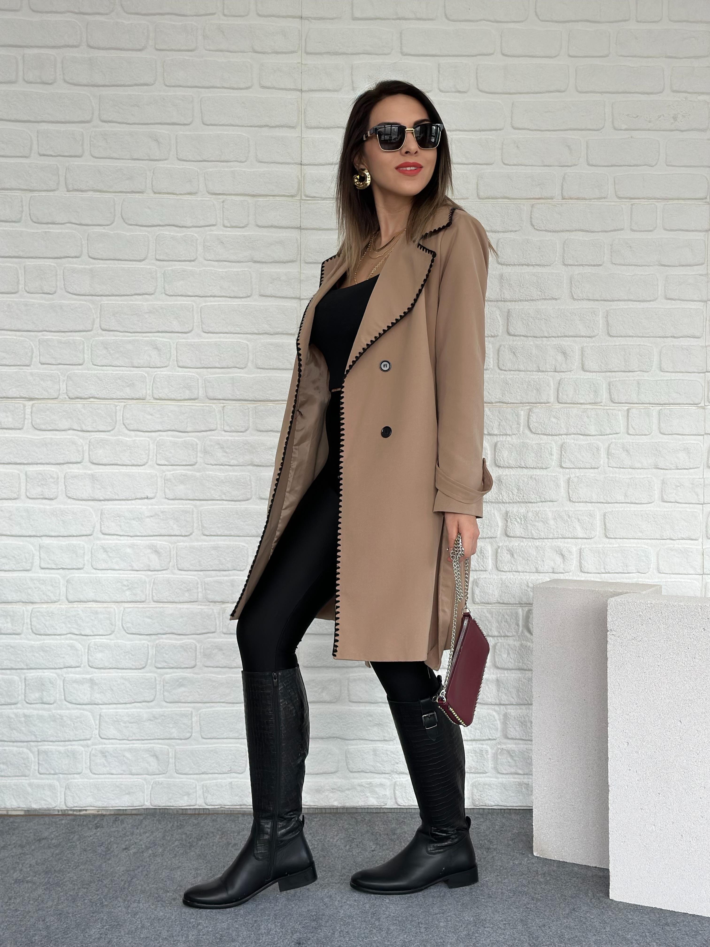 Dikişli Trench Coat Camel