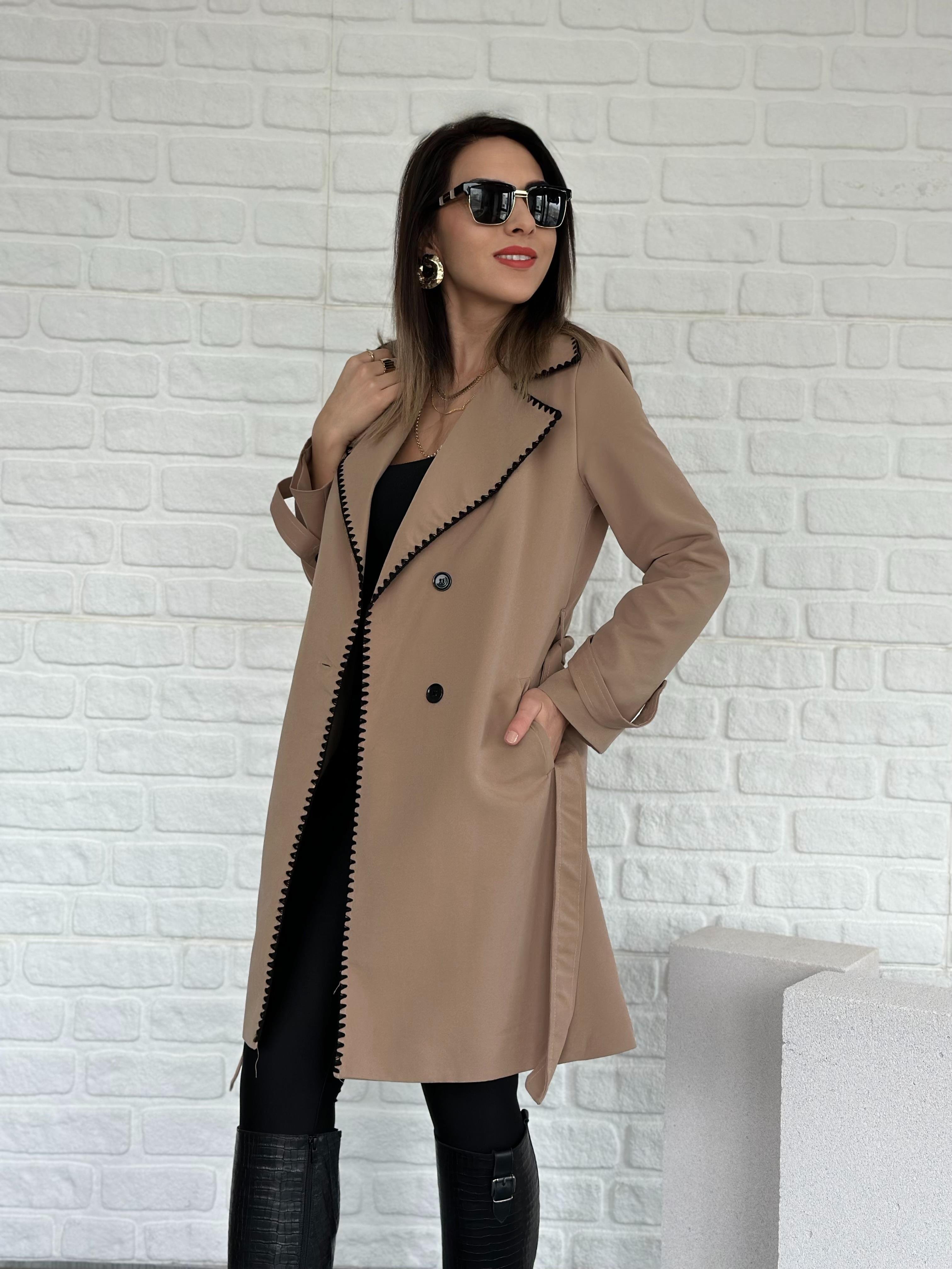 Dikişli Trench Coat Camel