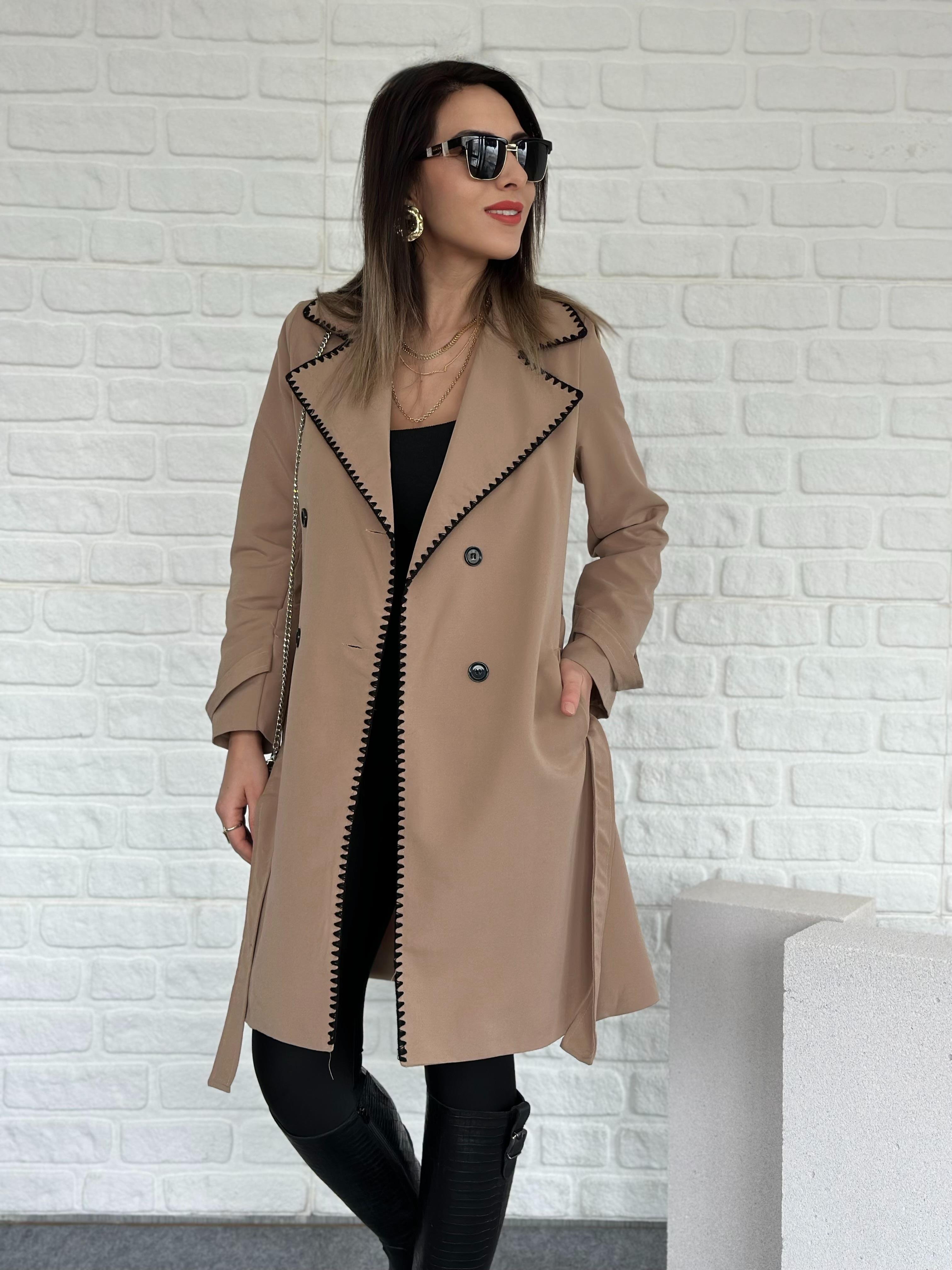 Dikişli Trench Coat Camel
