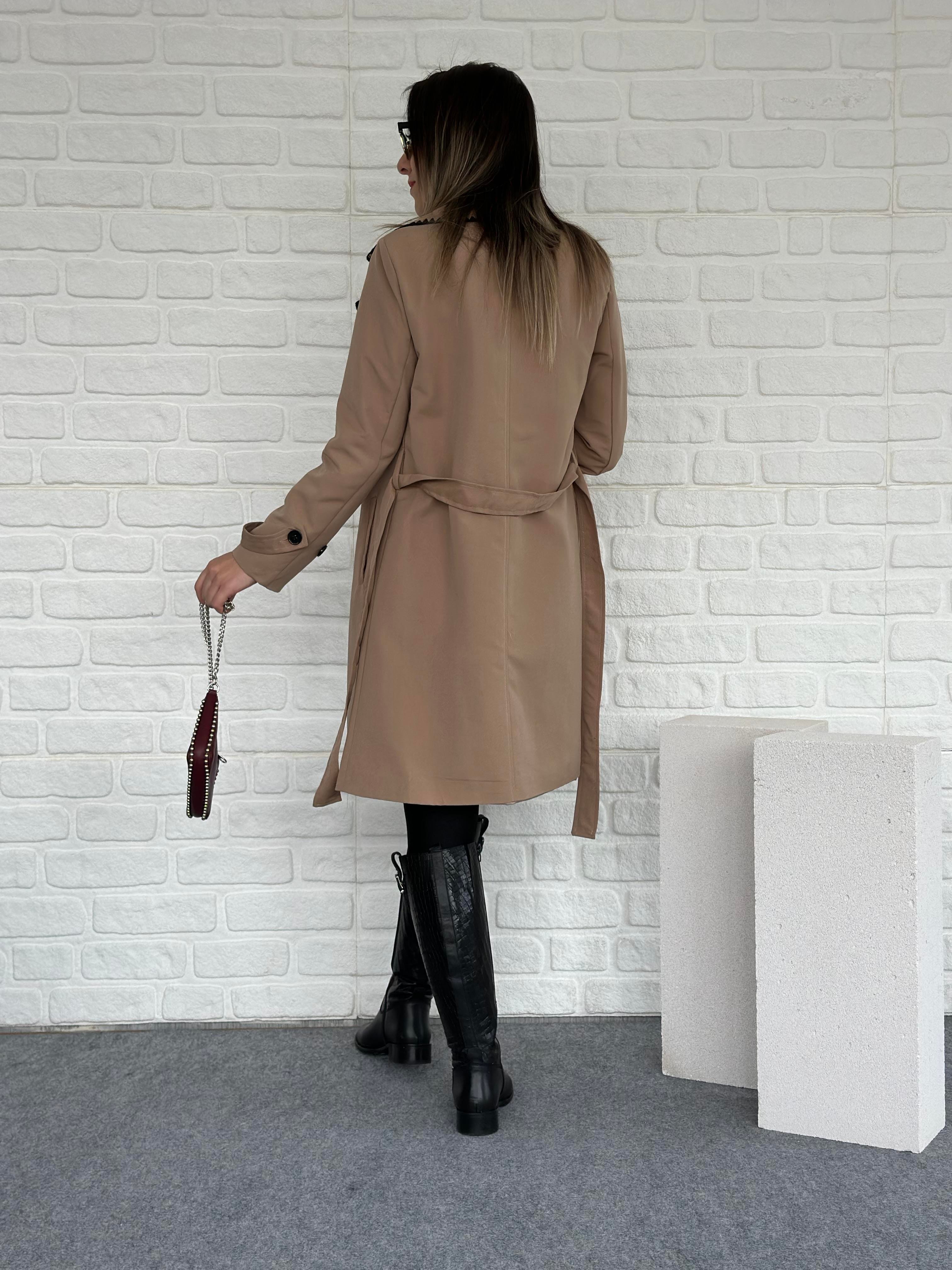 Dikişli Trench Coat Camel
