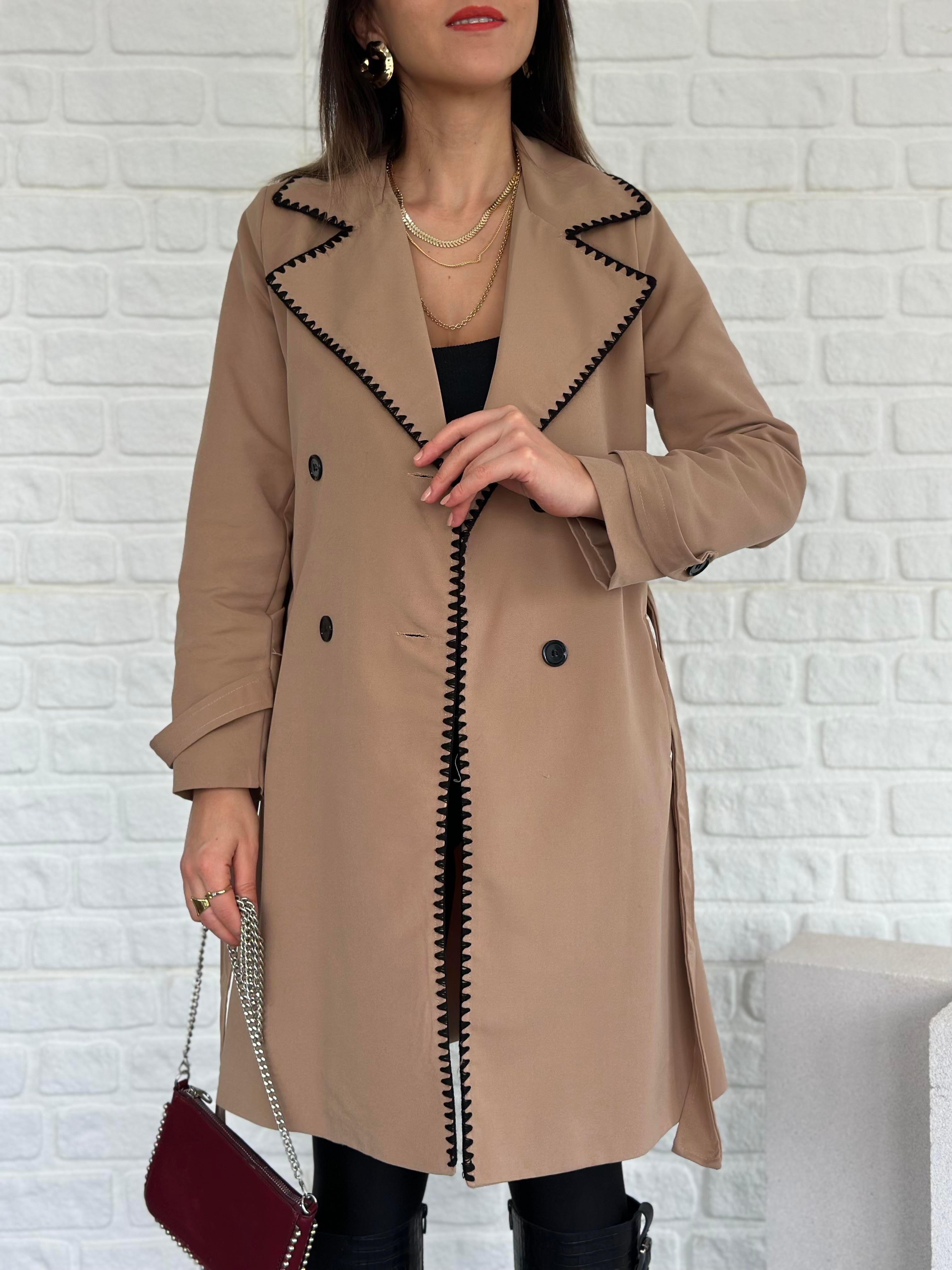 Dikişli Trench Coat Camel