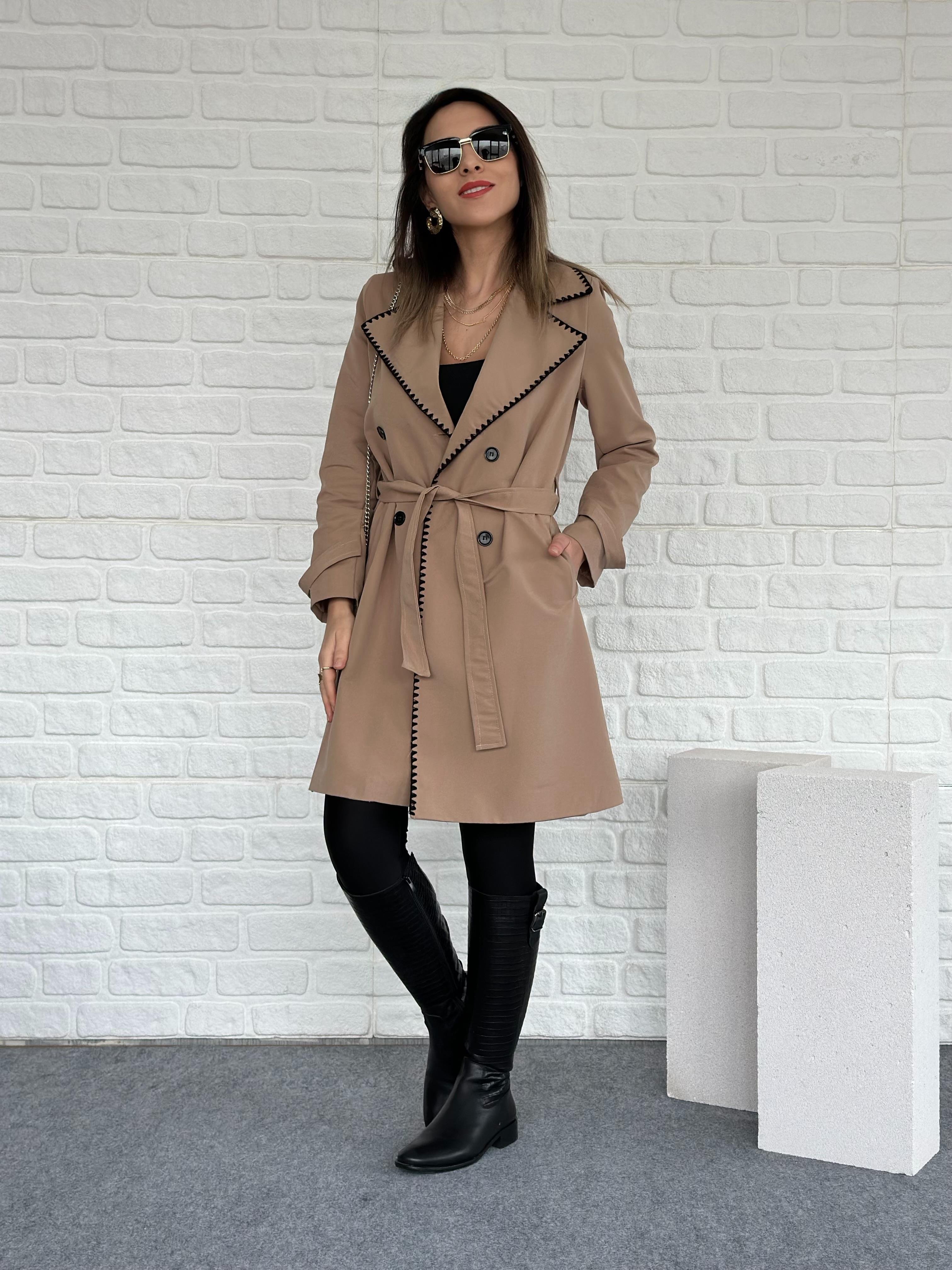 Dikişli Trench Coat Camel