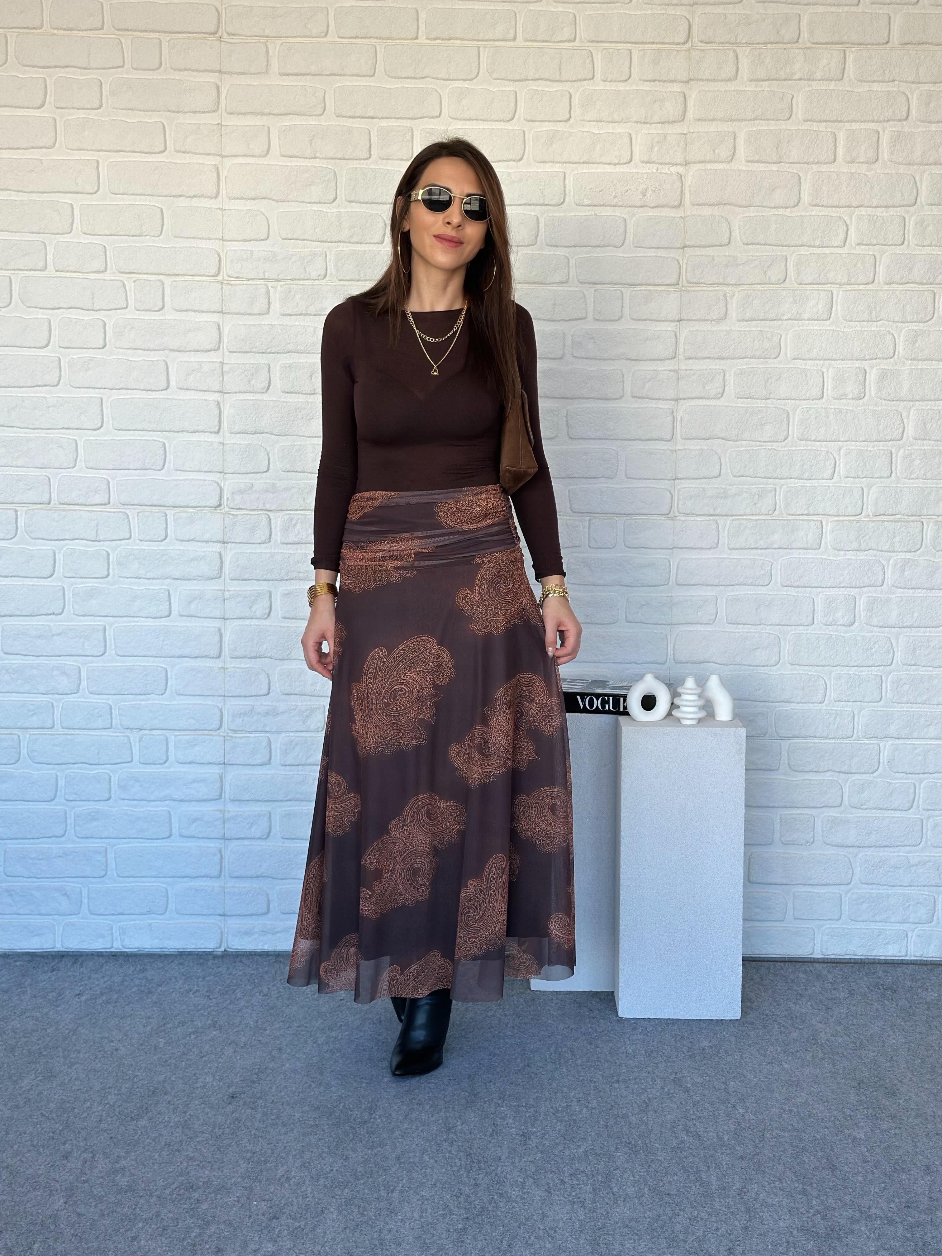 Drapeli Tül Şal Desen Etek