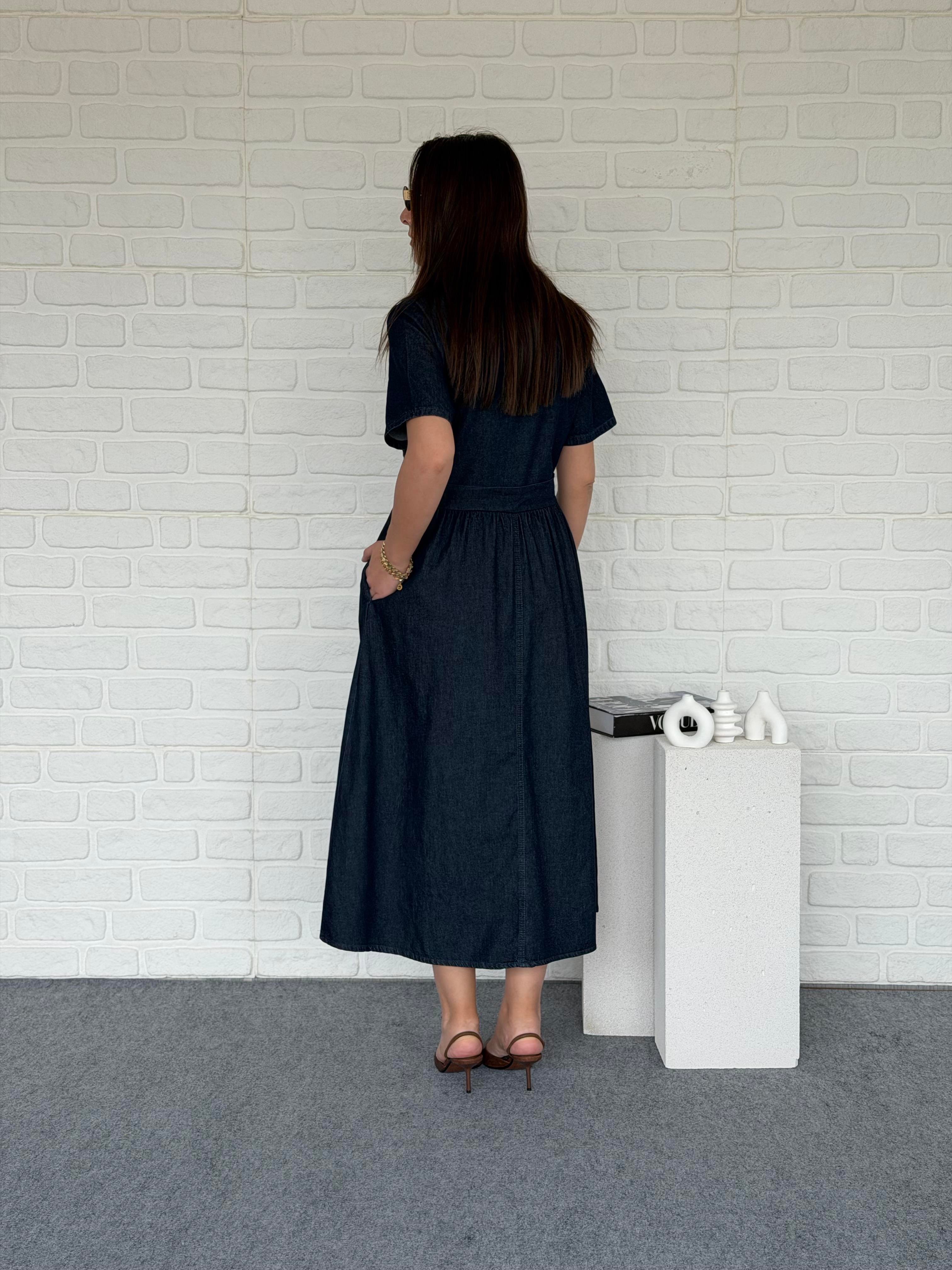 Düğmeli Kot Elbise Laci