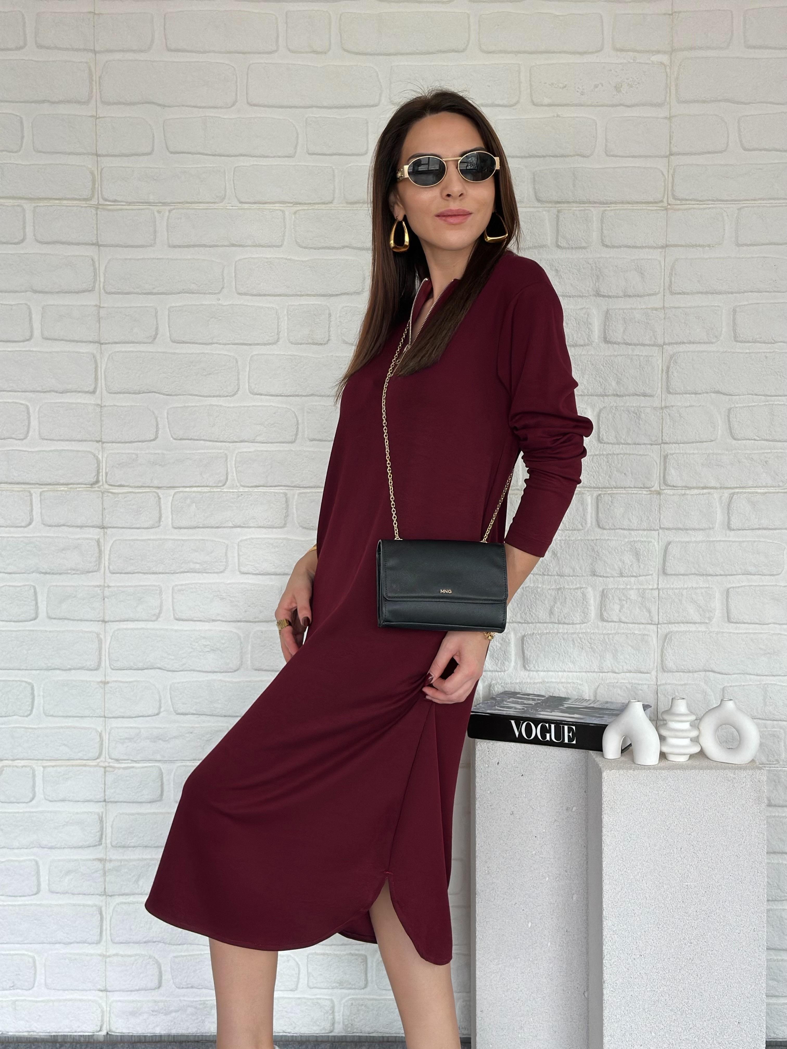 Fermuarlı Modal Elbise Bordo