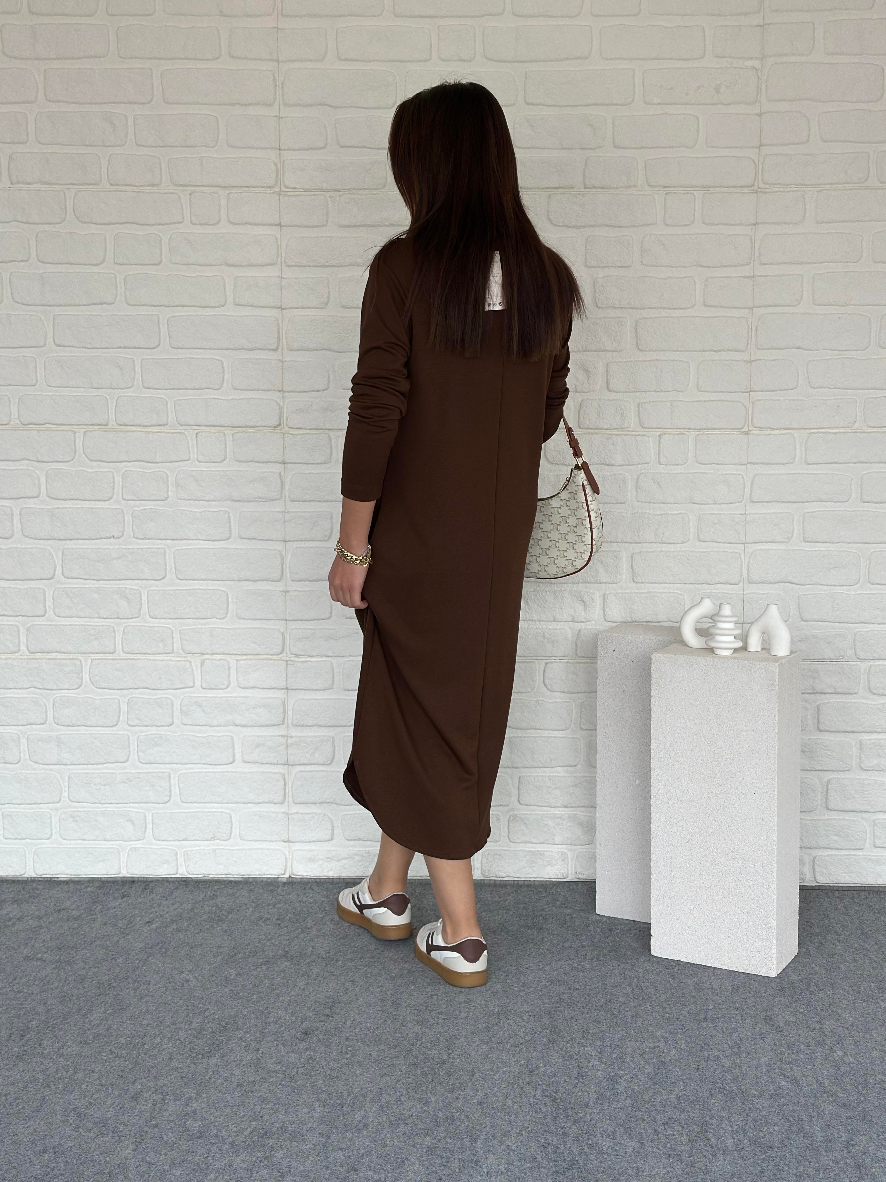 Fermuarlı Modal Elbise Kahve