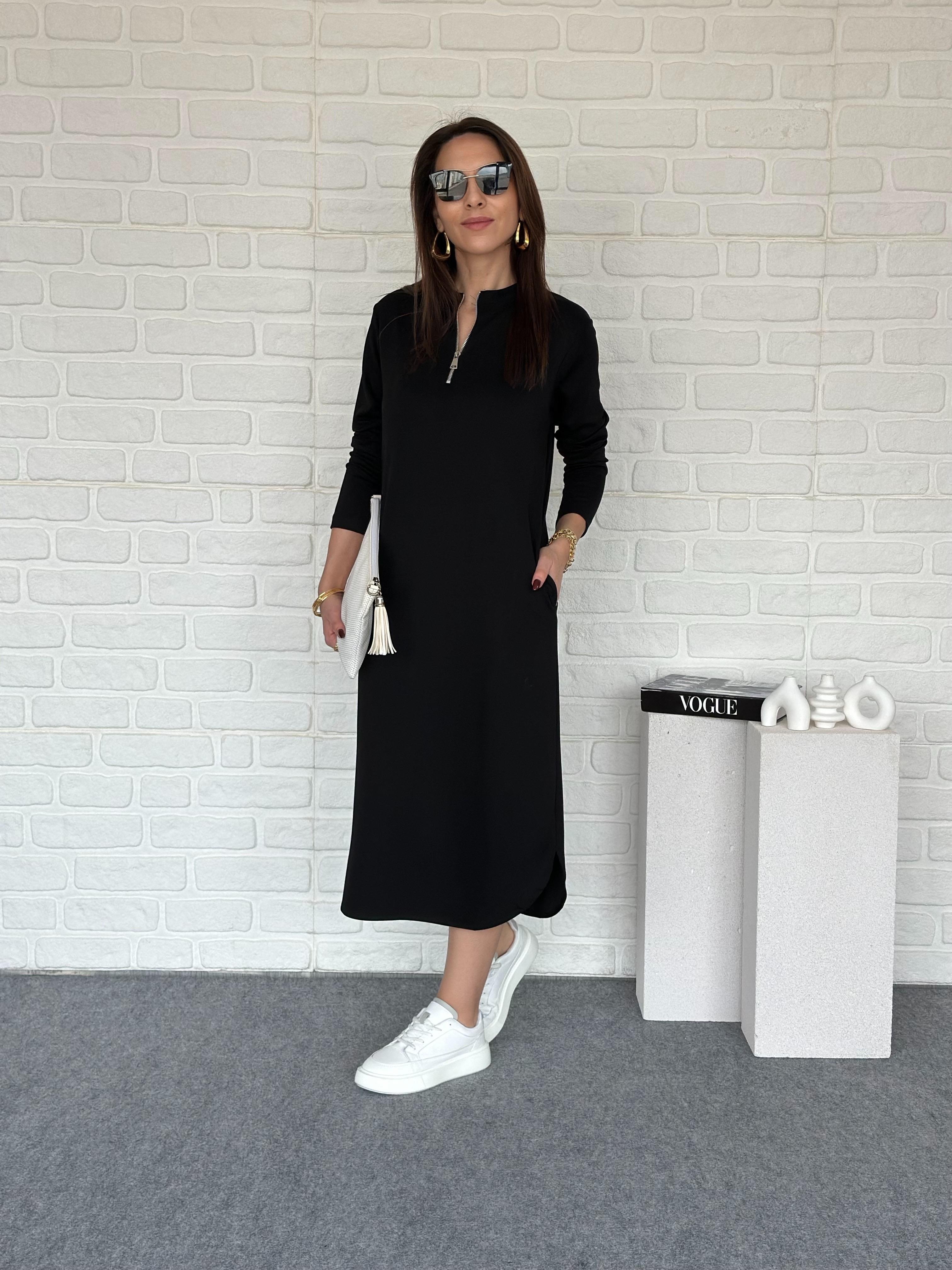 Fermuarlı Modal Elbise Siyah