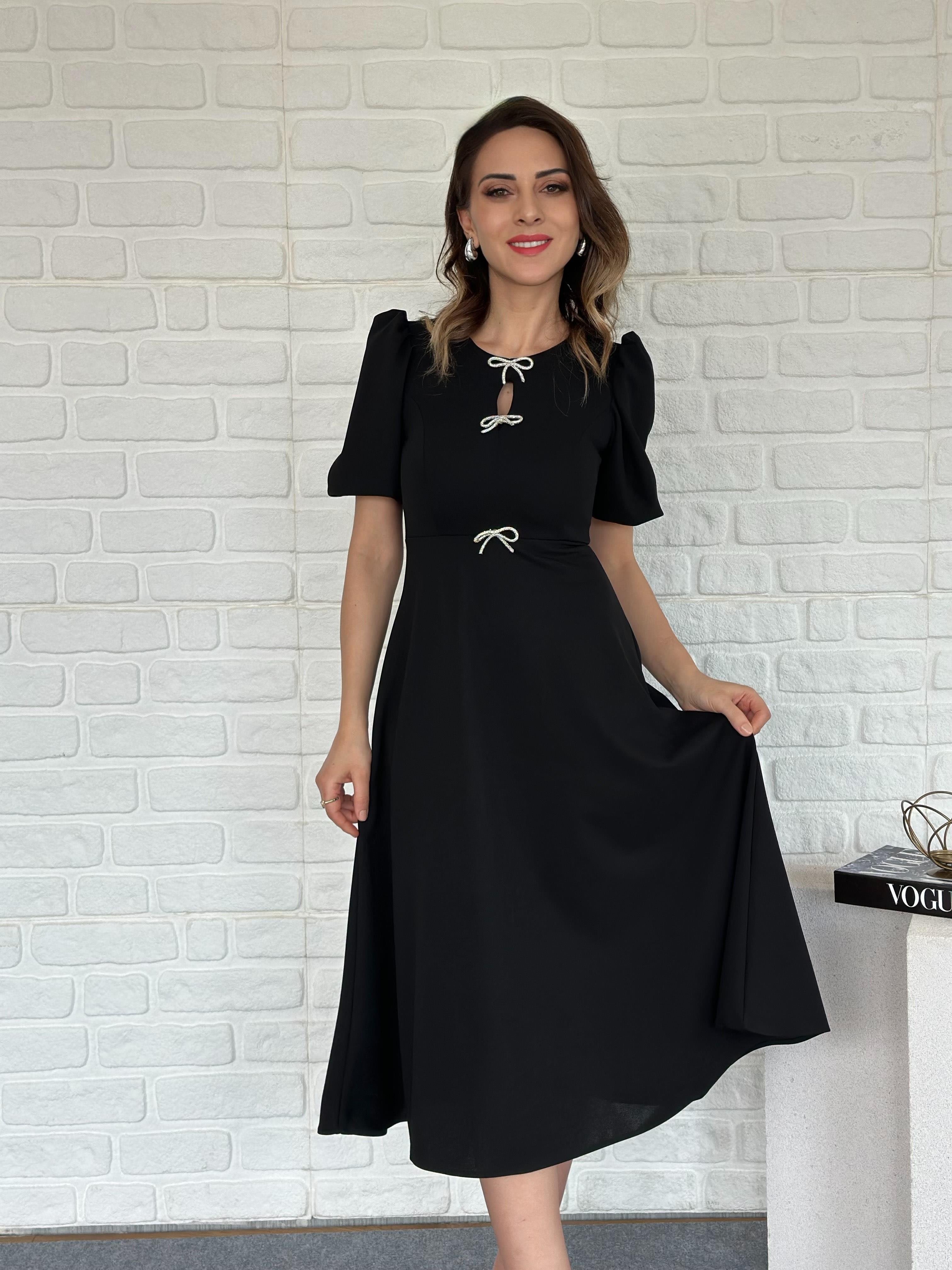 Fiyonklu Balon Kol Elbise Siyah
