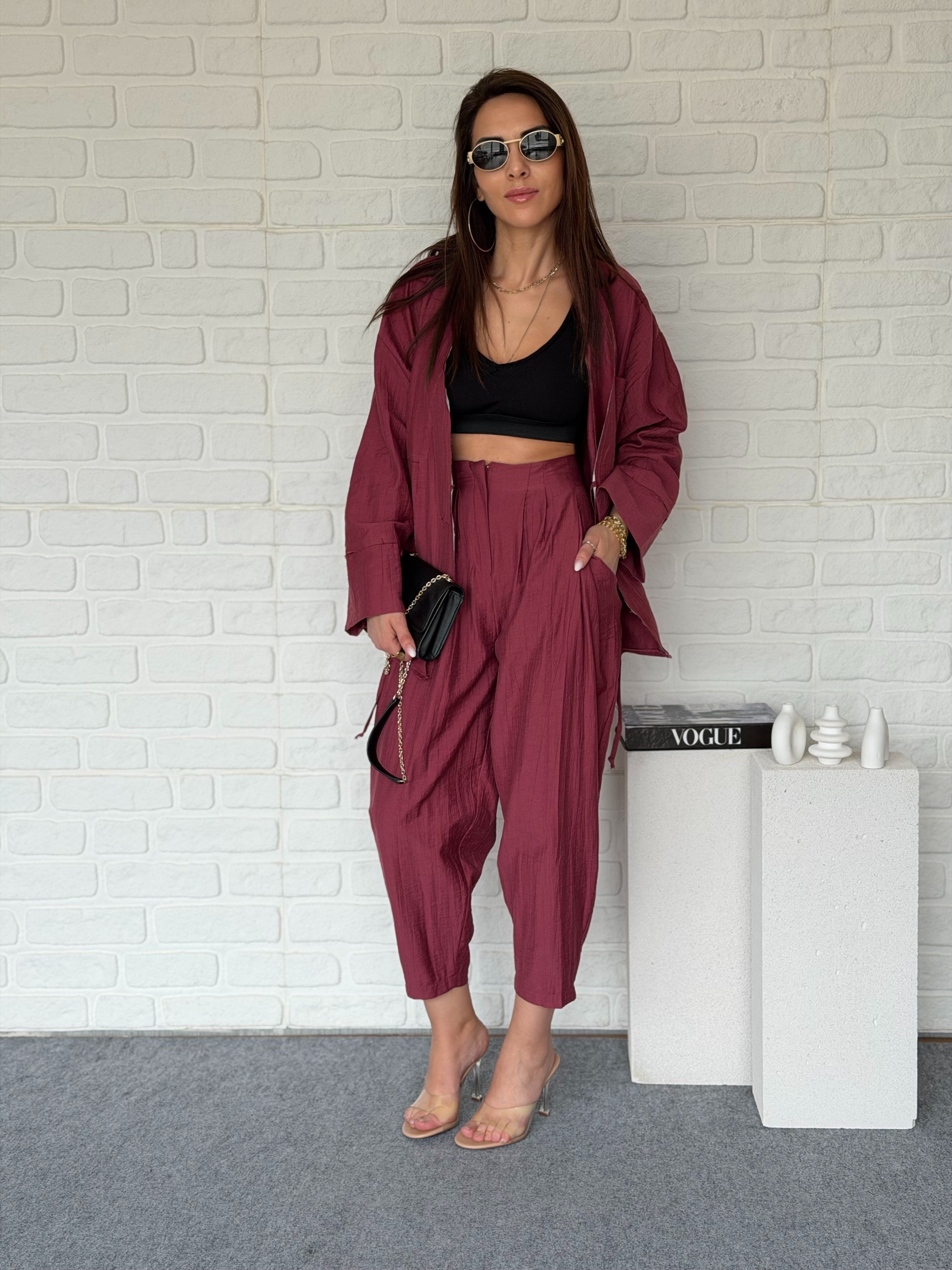 Garnilli Bluz Pantolon Takım Bordo