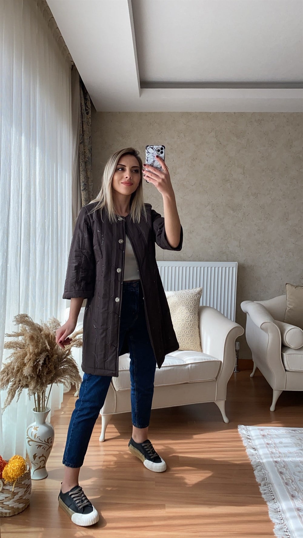 Kapitone Payet Detaylı  Ceket
