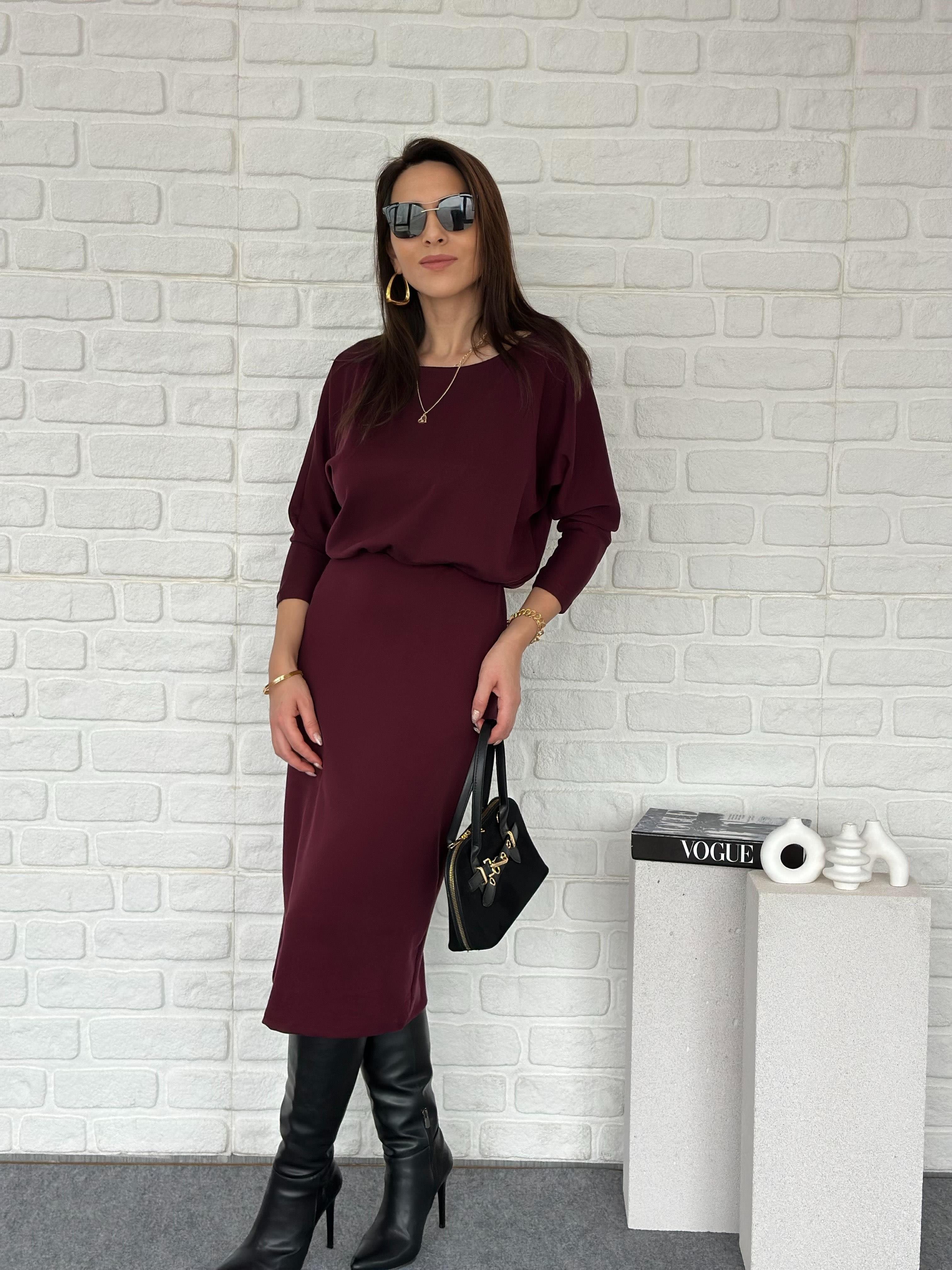 Kayık Yaka Modal Elbise Bordo