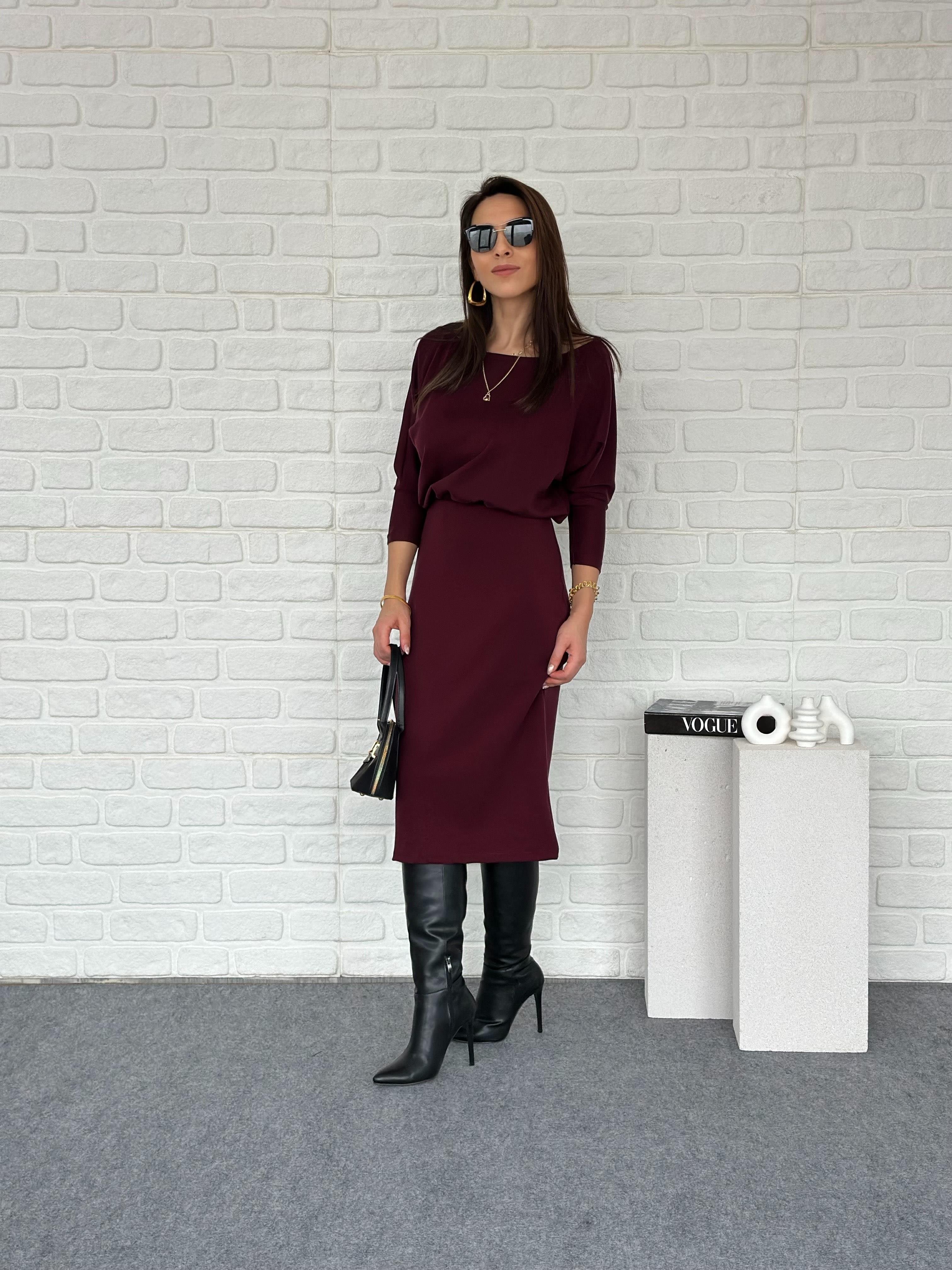 Kayık Yaka Modal Elbise Bordo