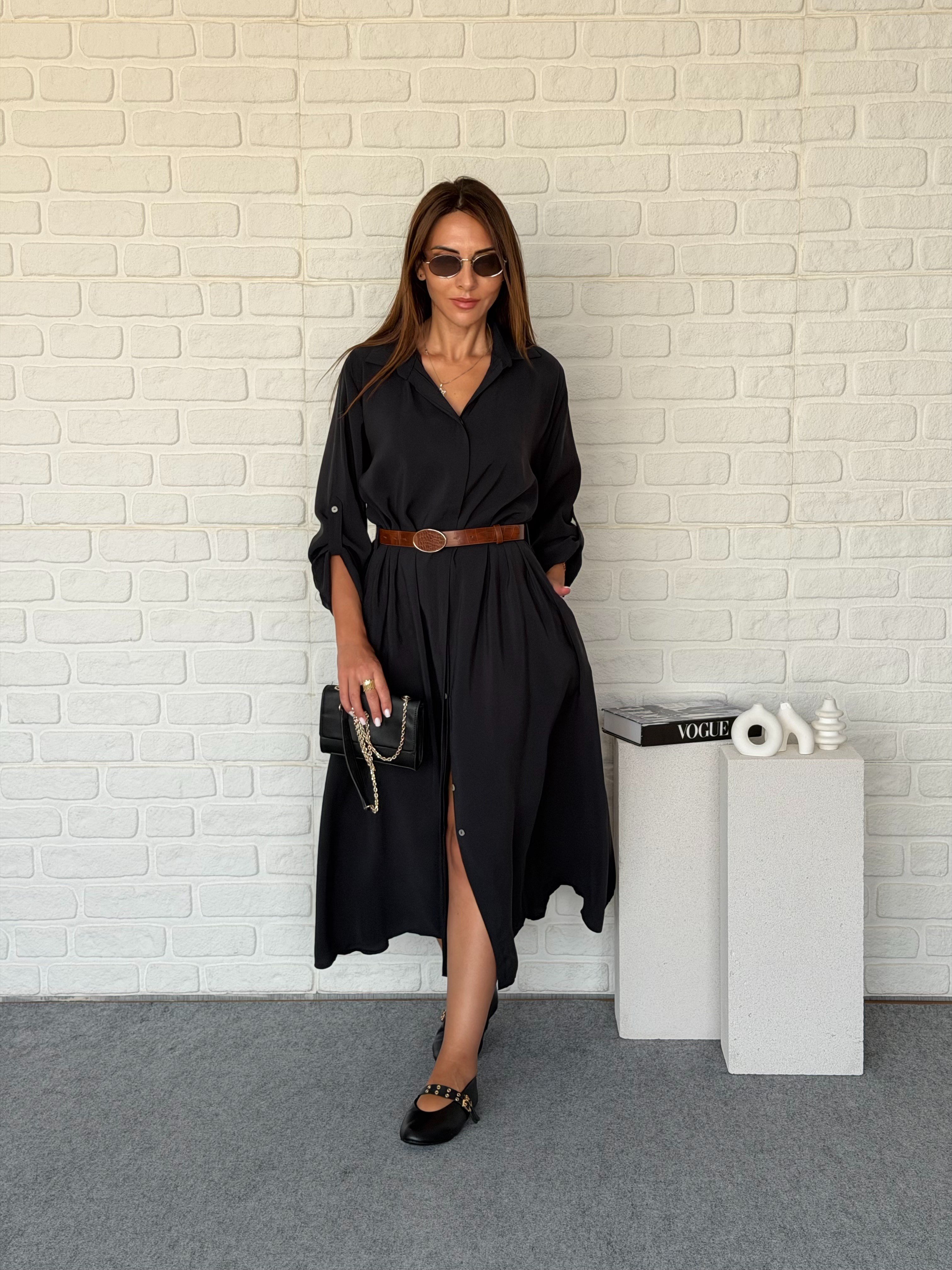 Kemerli Gömlek Elbise
