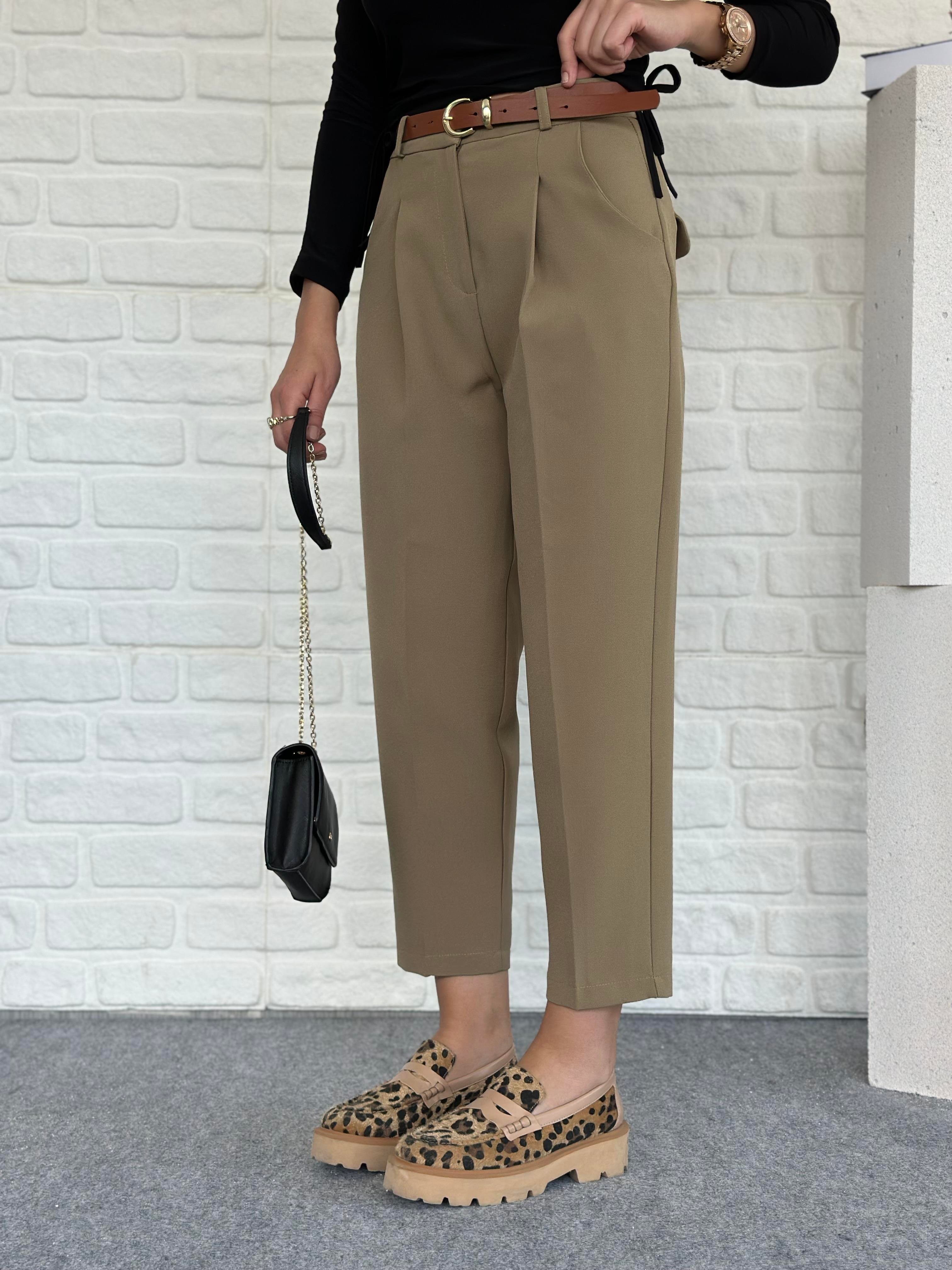 Kemerli Pantolon Olive