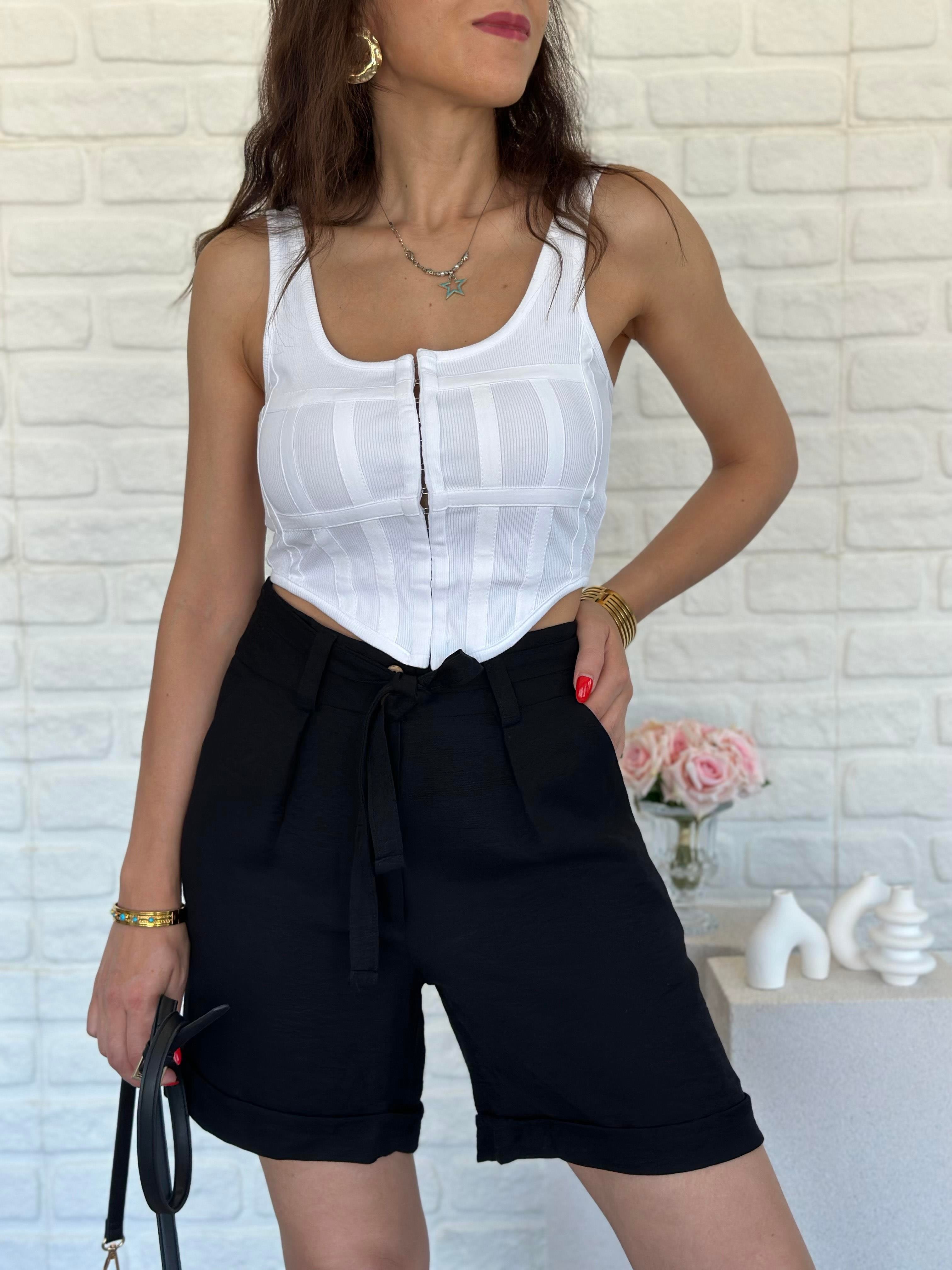 Keten Şort Siyah