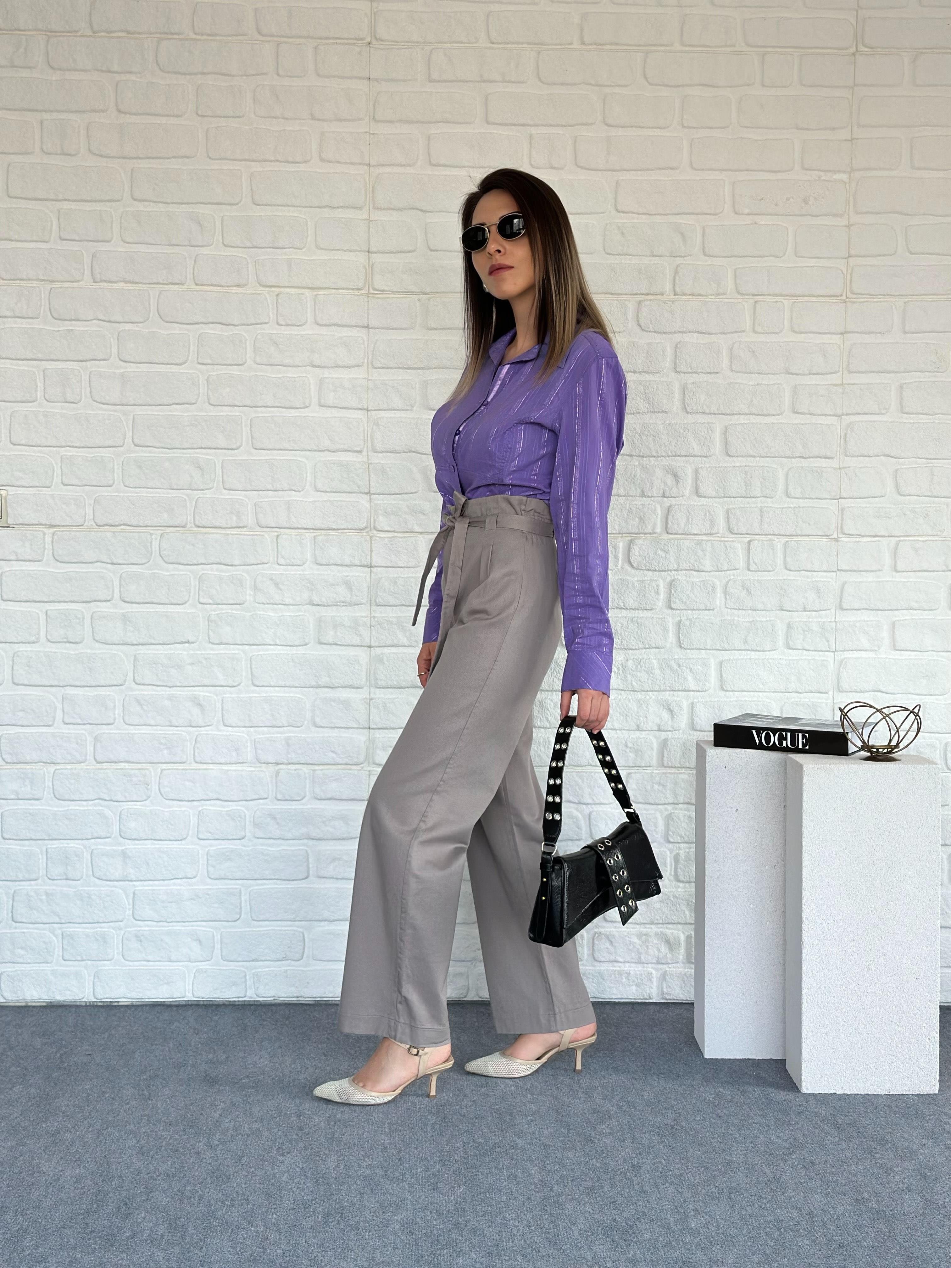 Kuşaklı Bol Paça Pantolon