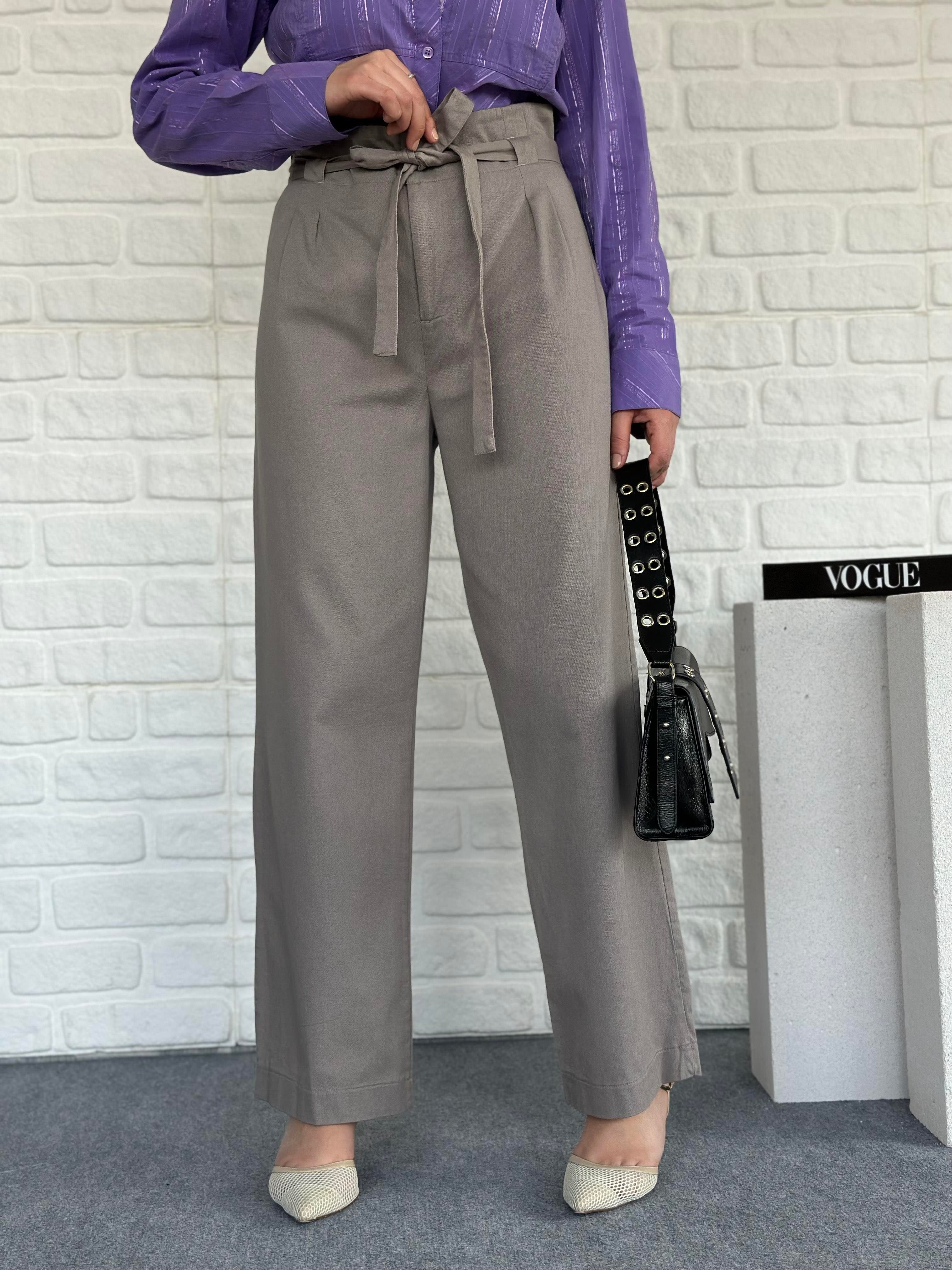 Kuşaklı Bol Paça Pantolon