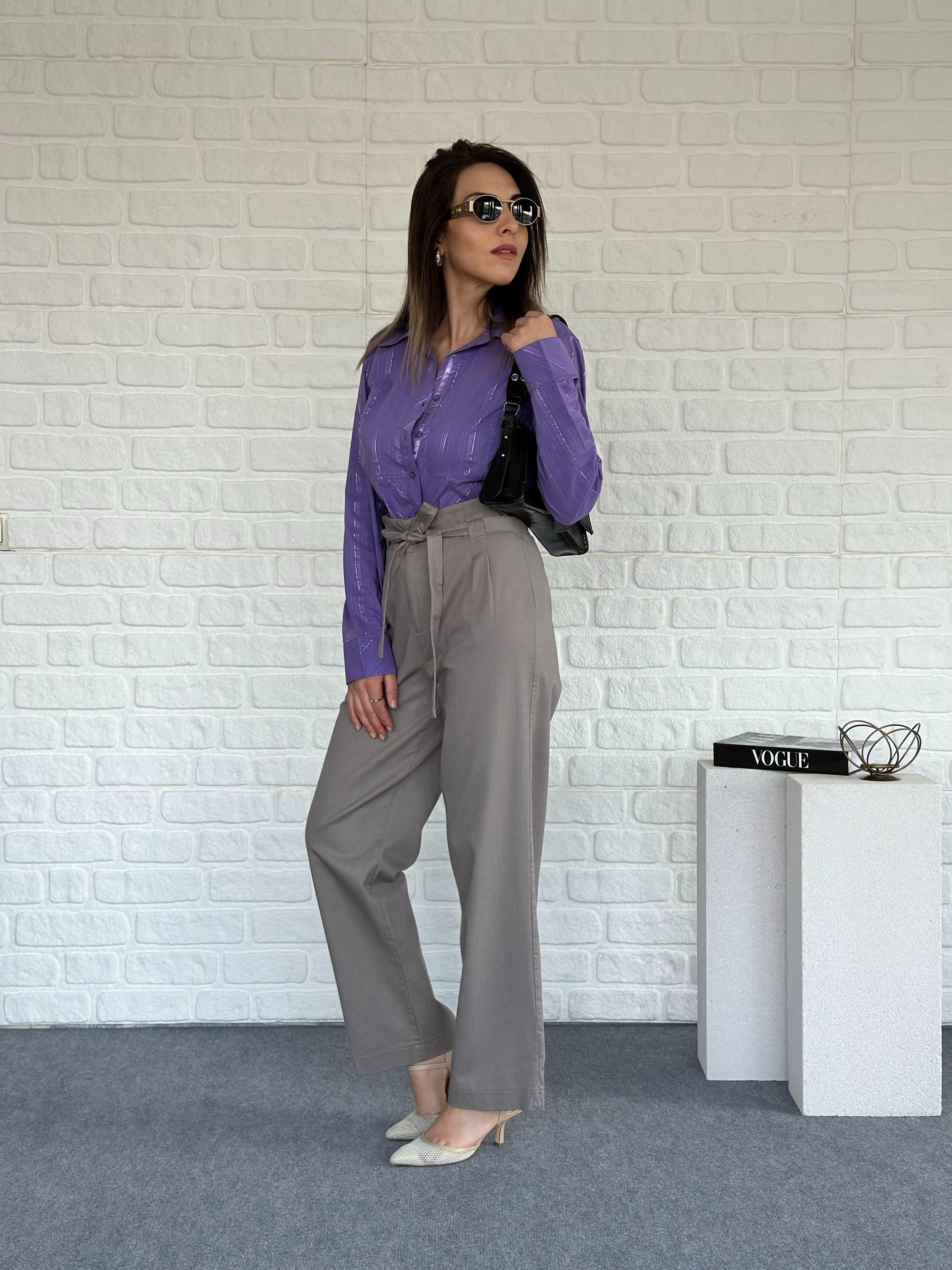 Kuşaklı Bol Paça Pantolon