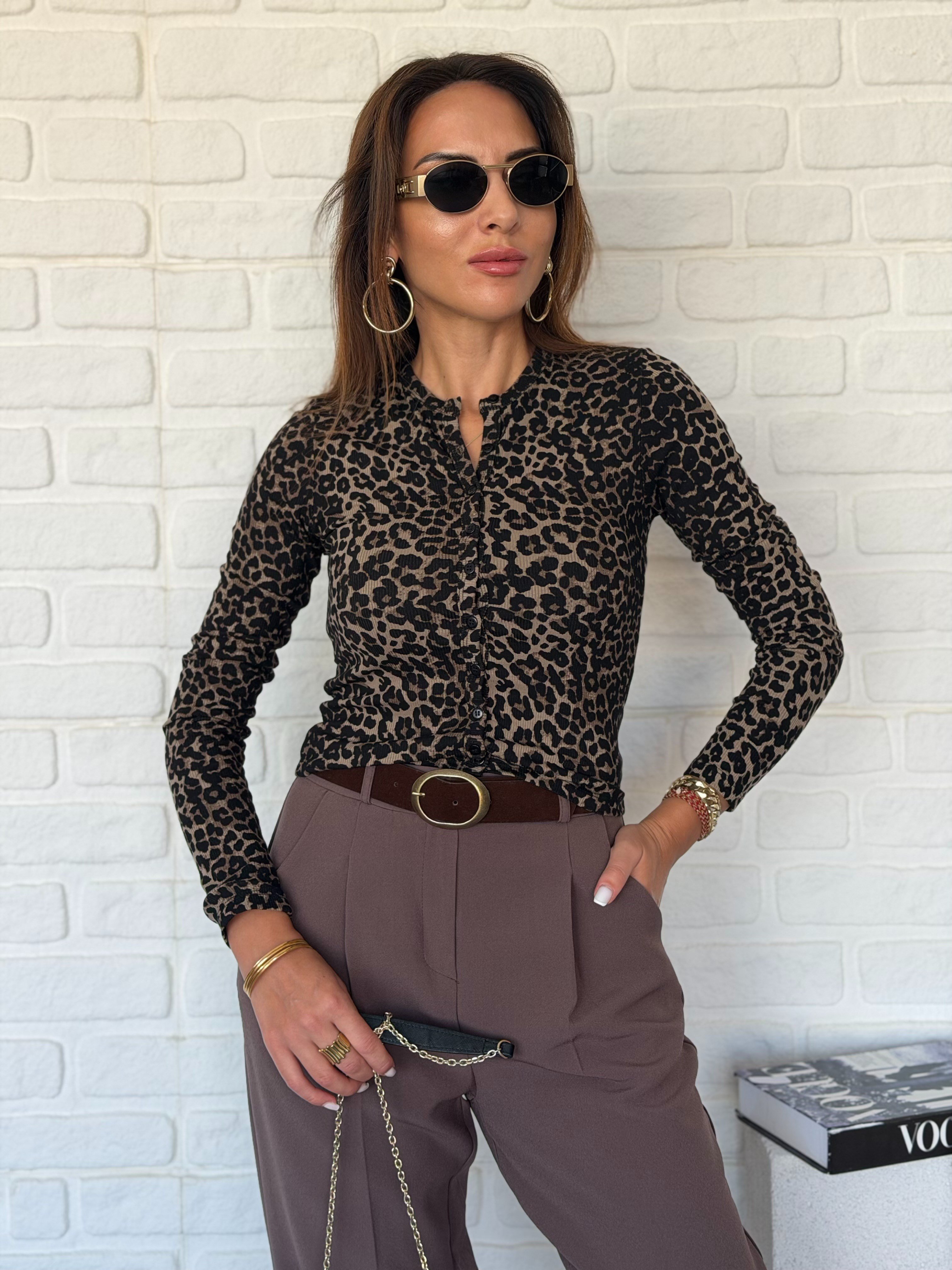 Leopar Hırka Bluz