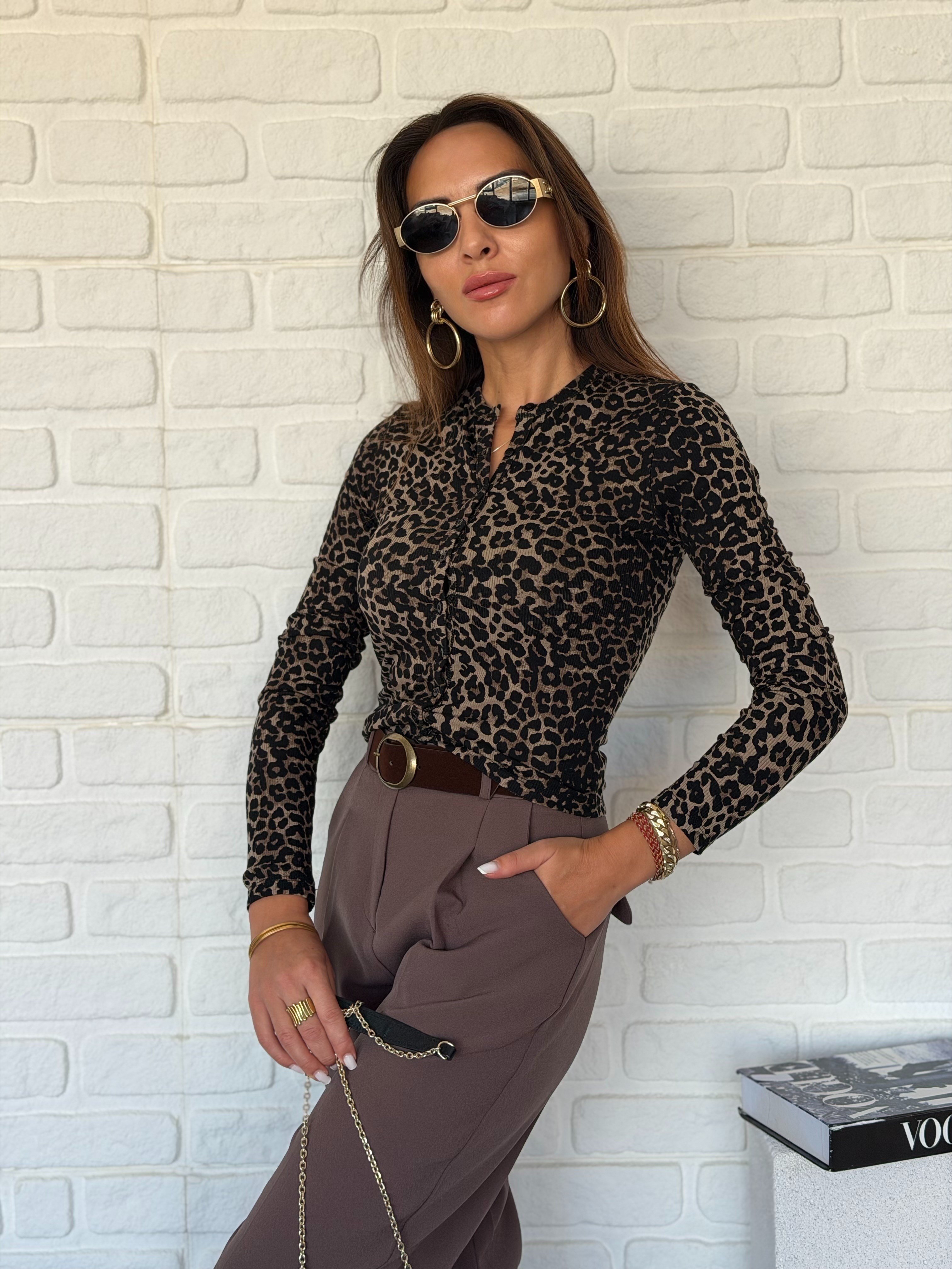 Leopar Hırka Bluz
