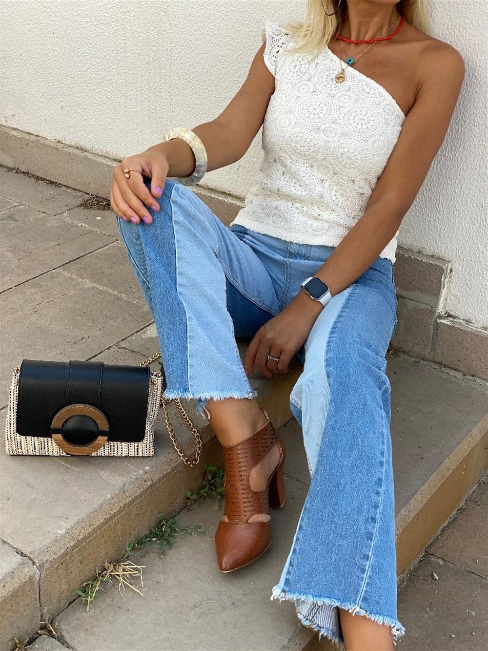 Mavi Bloklu Culotte Denim