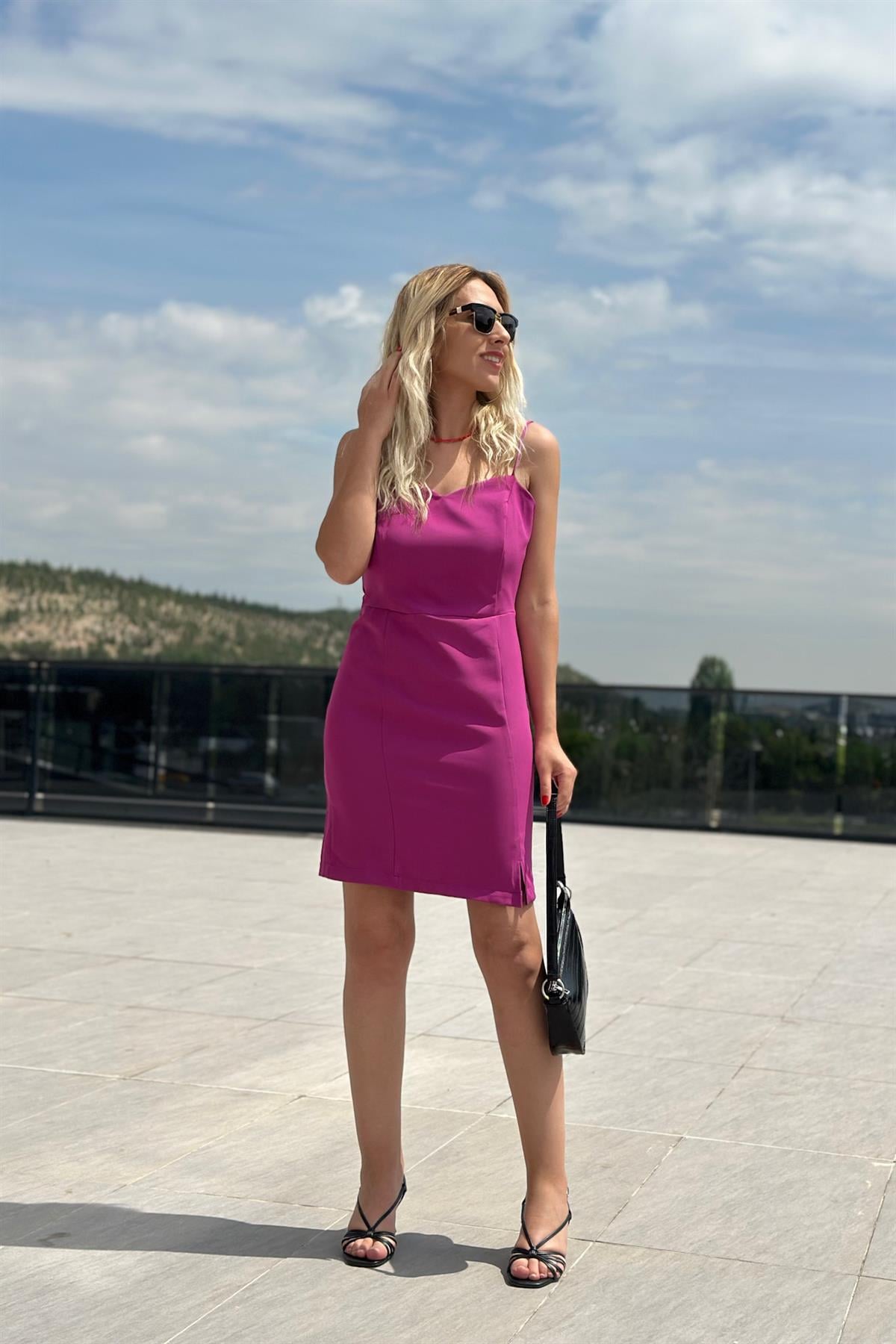 Mini Yırtmaçlı Elbise Purple