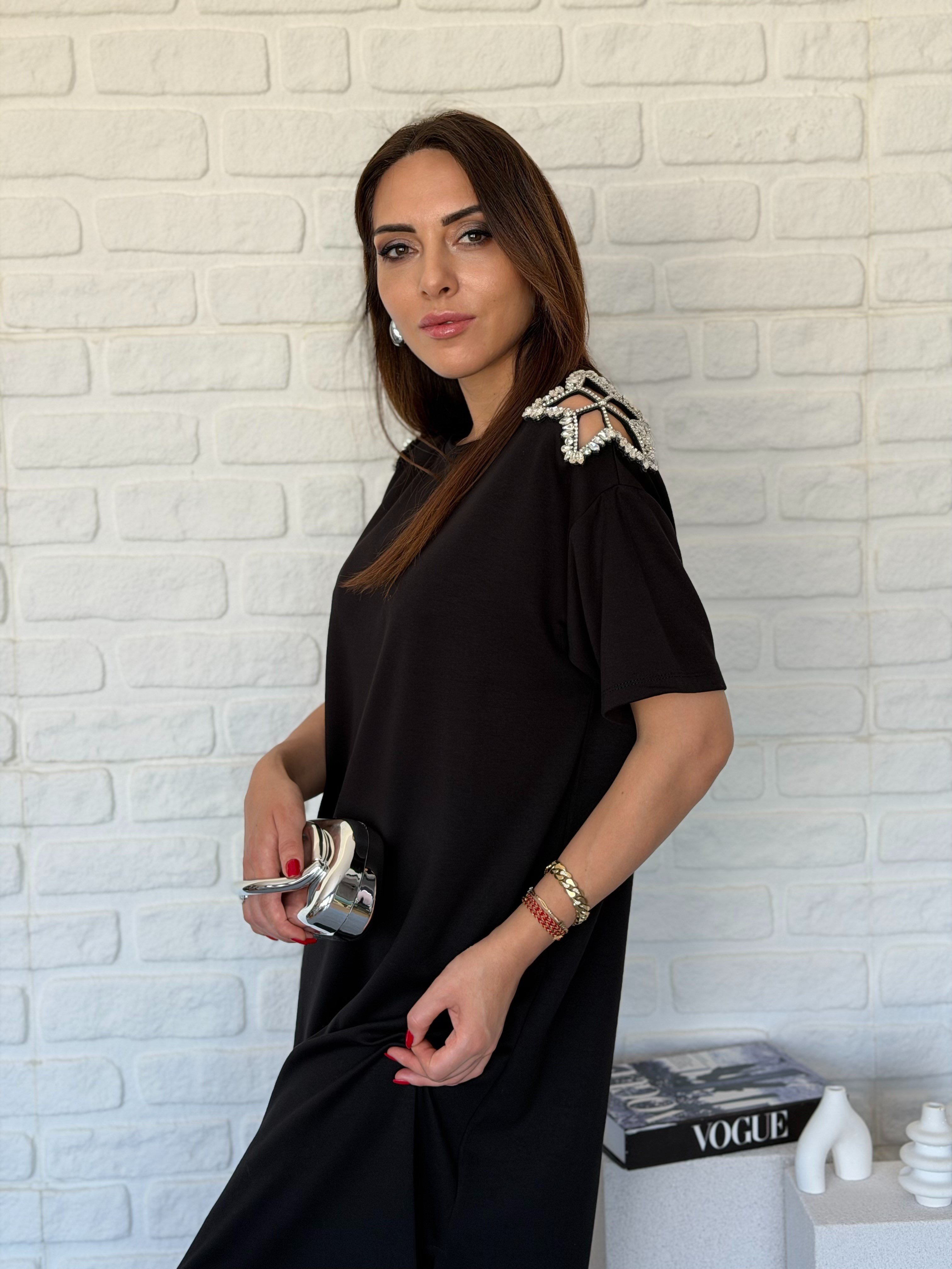 Orijinal Marka Yıldız Taş Detaylı Modal Elbise 