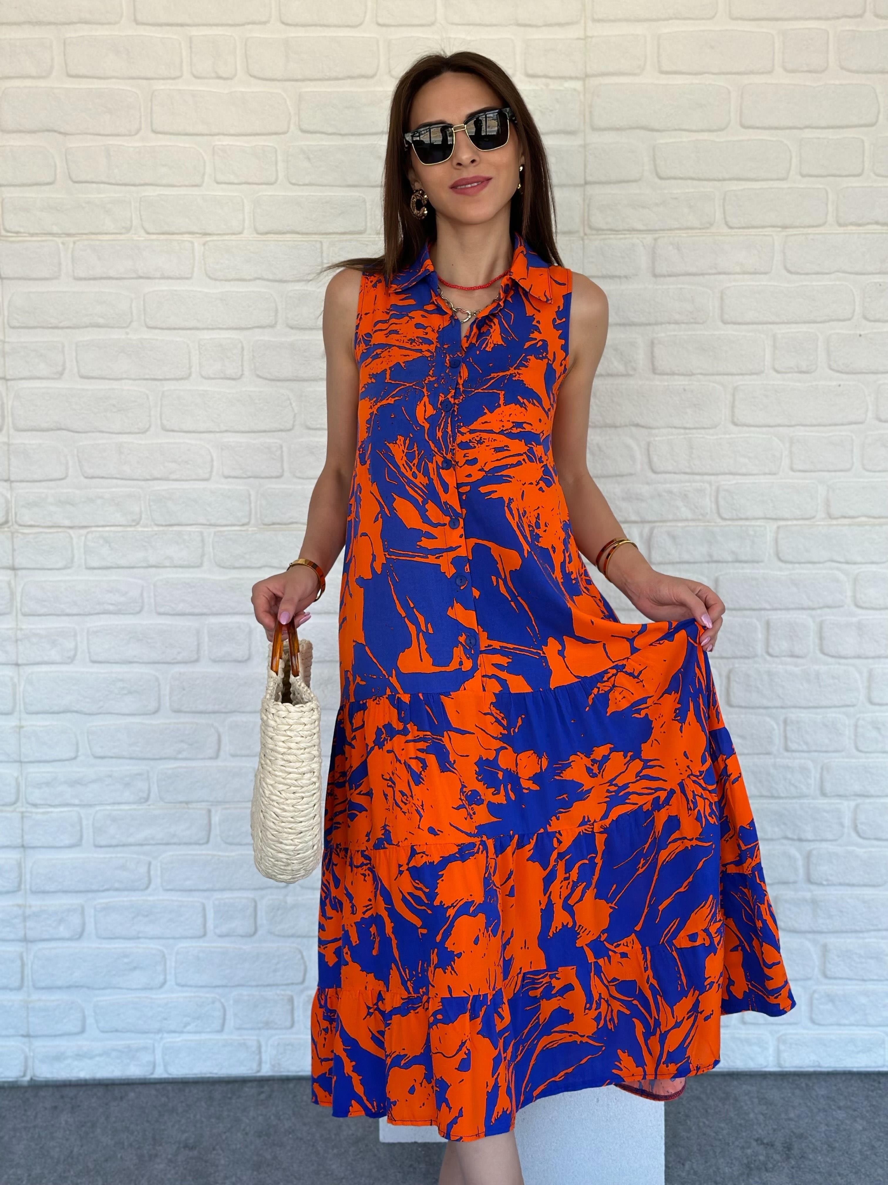 Polo Yaka Düğmeli Elbise Turuncu