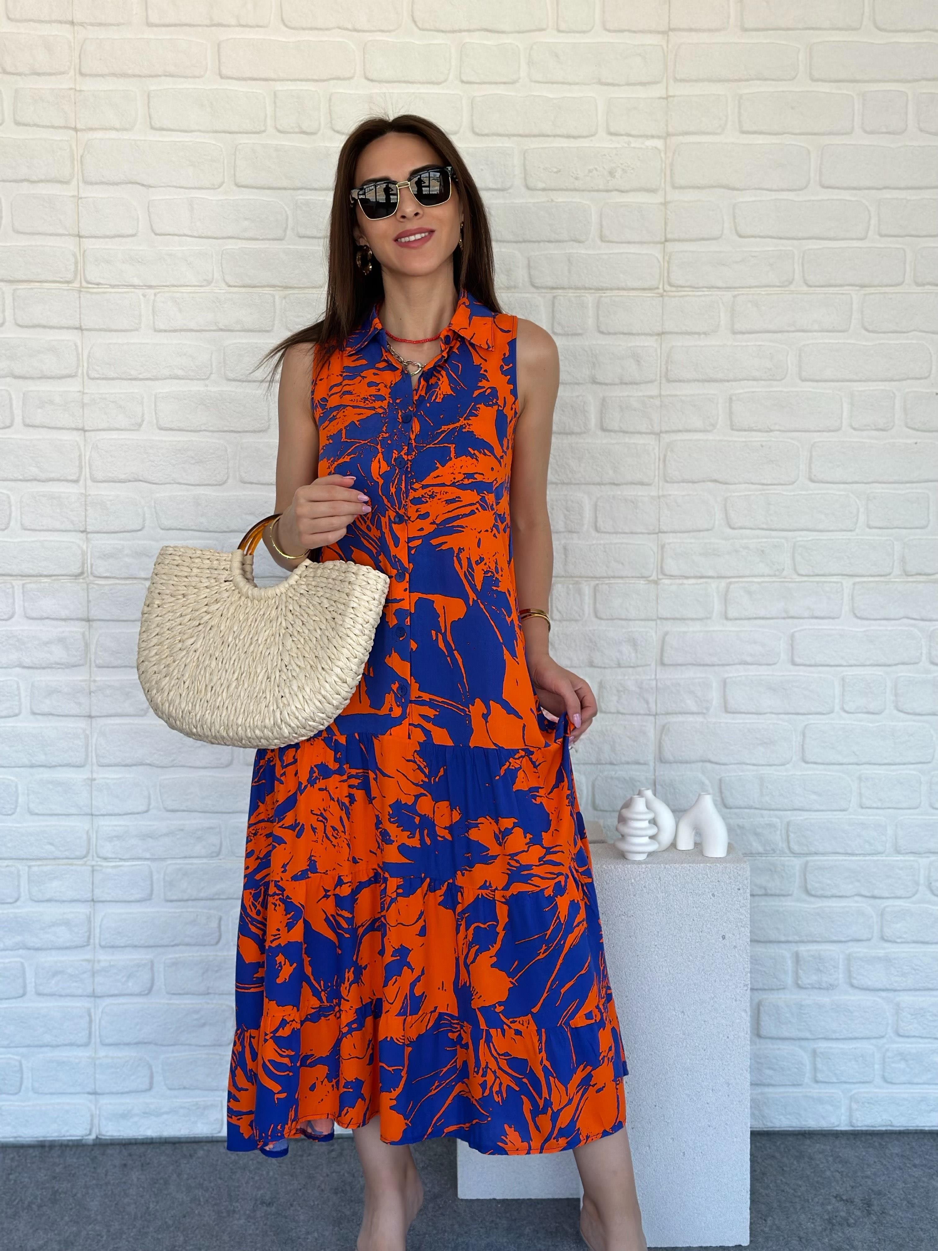 Polo Yaka Düğmeli Elbise Turuncu