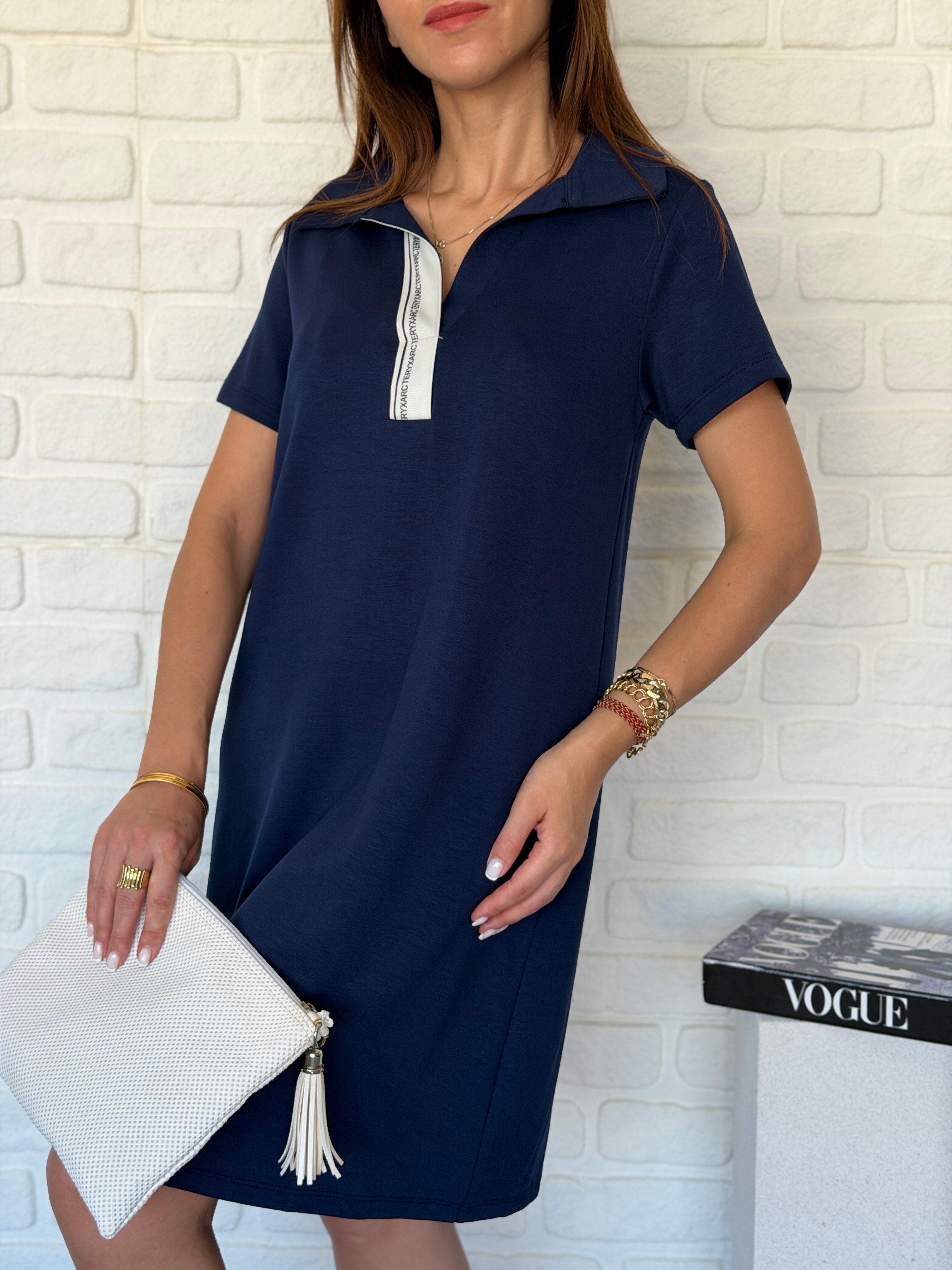 Polo Yaka Şeritli Modal Elbise