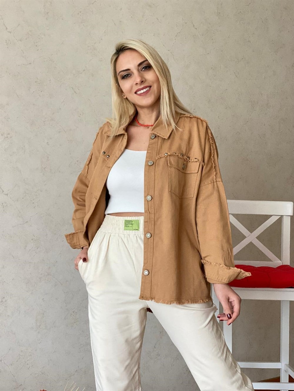 Rivetli Kot Ceket Camel